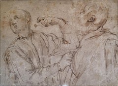 Bolognese school Ink and wash Drawing on paper Sketch heads Il Bergamasco 16e
