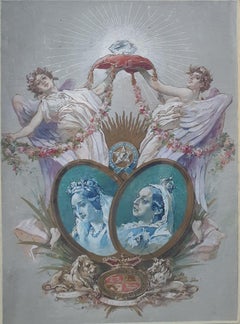 Watercolor British school 19thcentury Diamond jubilee Portrait Queen Victoria