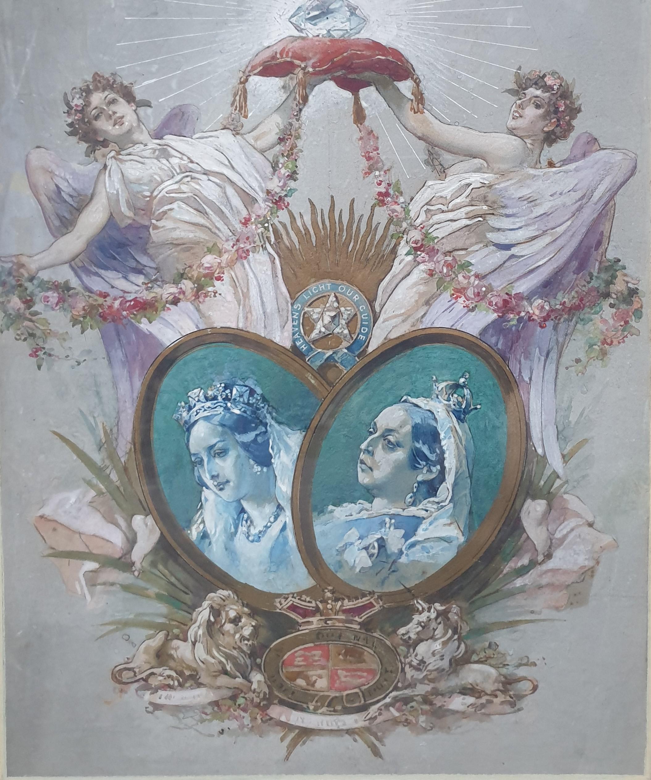 Aquarelle École britannique 19e siècle Jubilé de diamant Portrait Reine Victoria - École anglaise Art par Unknown