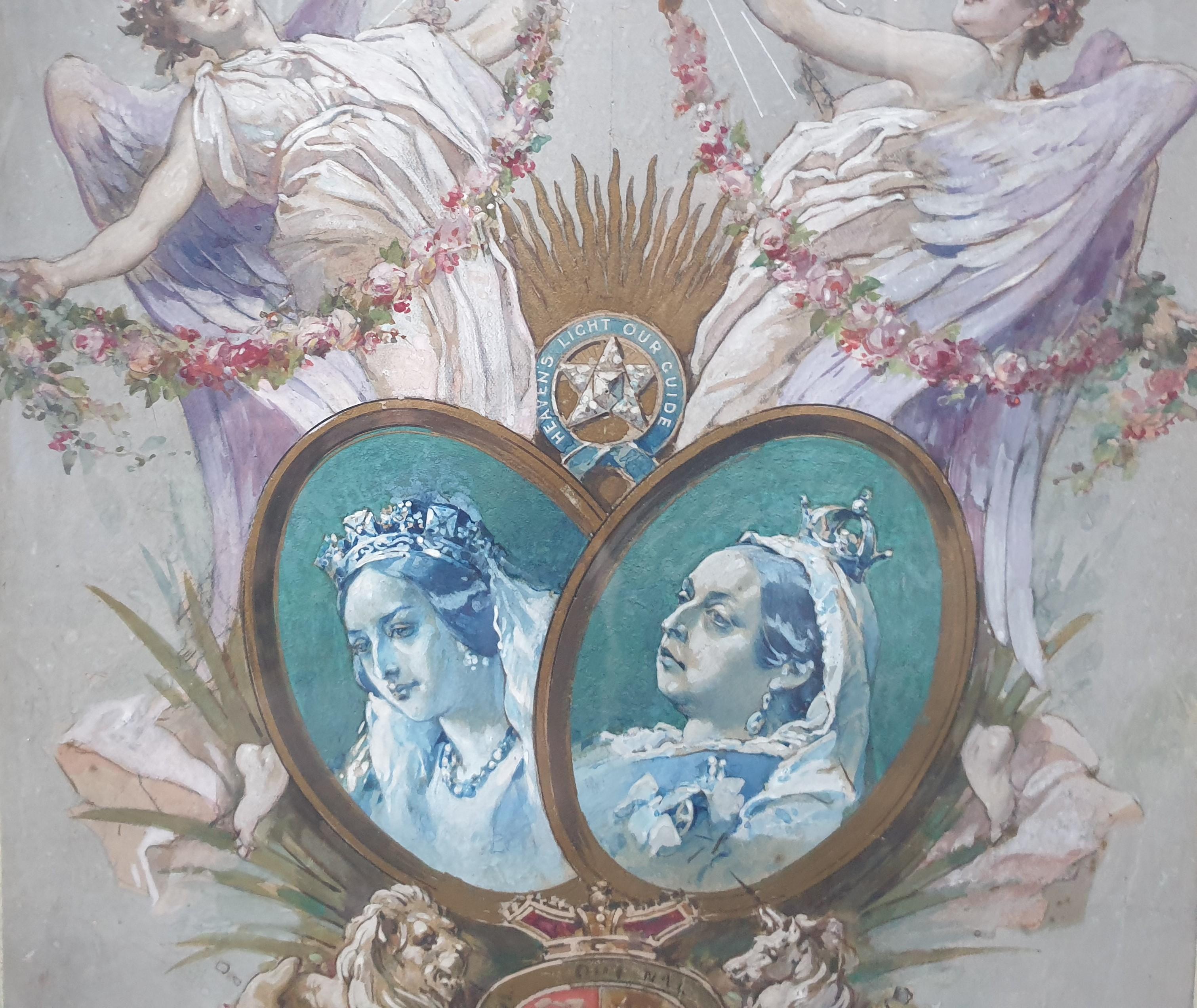 Aquarelle École britannique 19e siècle Jubilé de diamant Portrait Reine Victoria - Marron Still-Life par Unknown