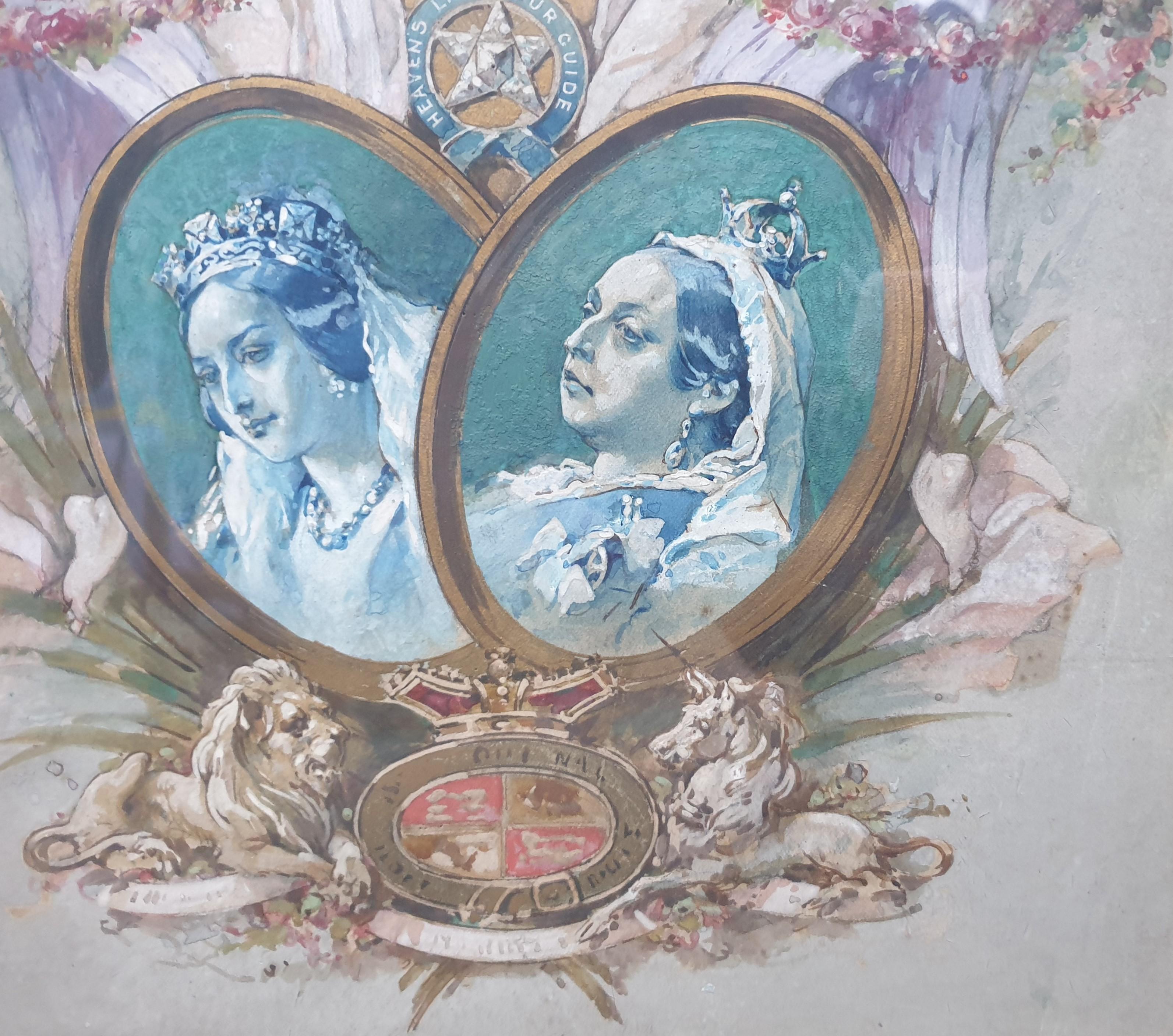 Watercolor British school 19thcentury Diamond jubilee Portrait Queen Victoria For Sale 1
