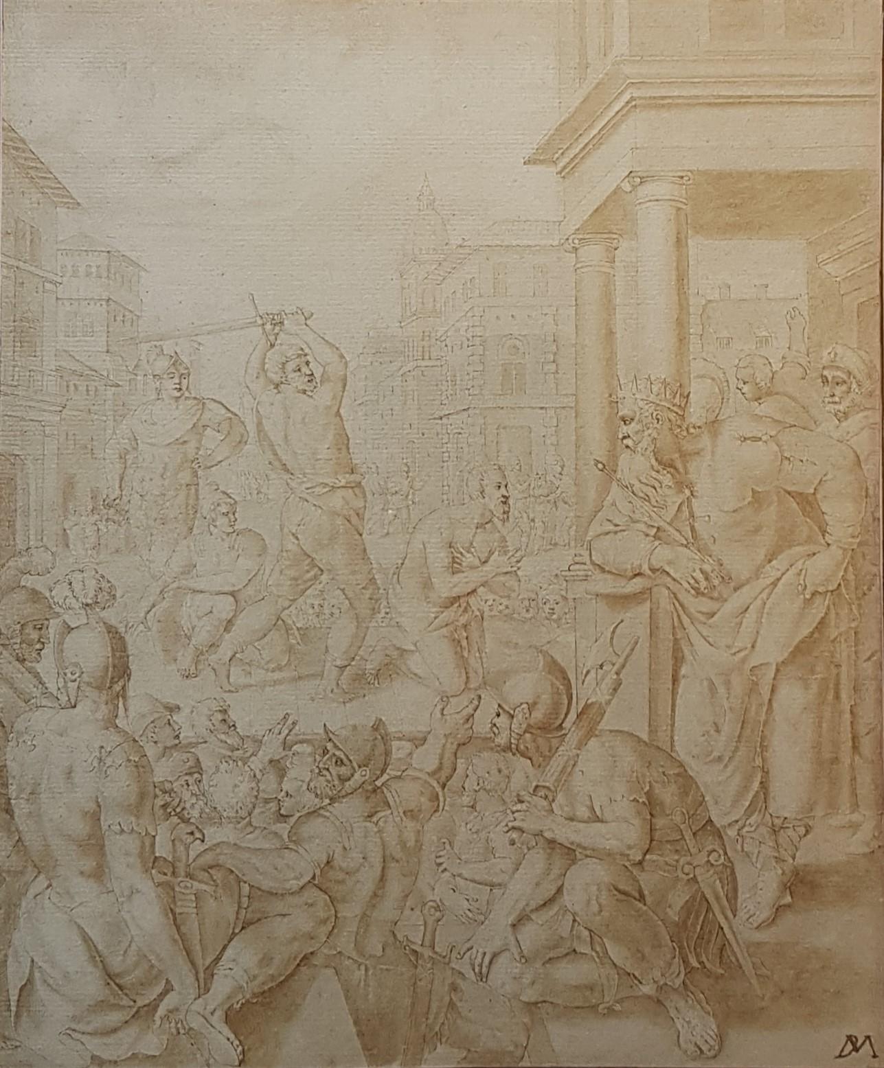 Drawing Ink 16th 17th Flemish DE VOS Religious Martyrdom of James The Great - Art by Marteen De Vos