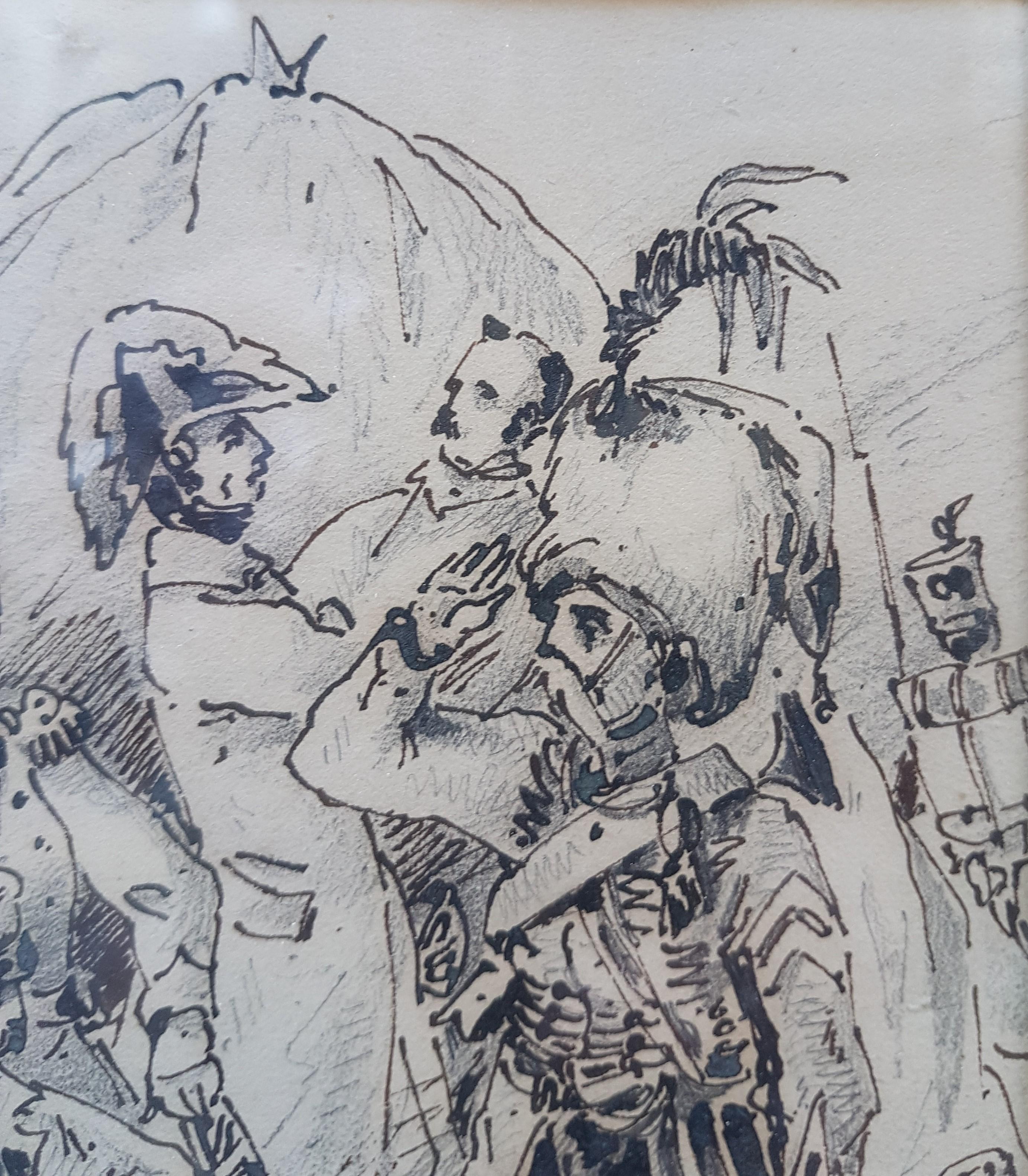 Military Drawing 19th Ink on paper Souvenir barrack officers 1830 July Monarchy  - Gray Figurative Art by Richard de Querelle