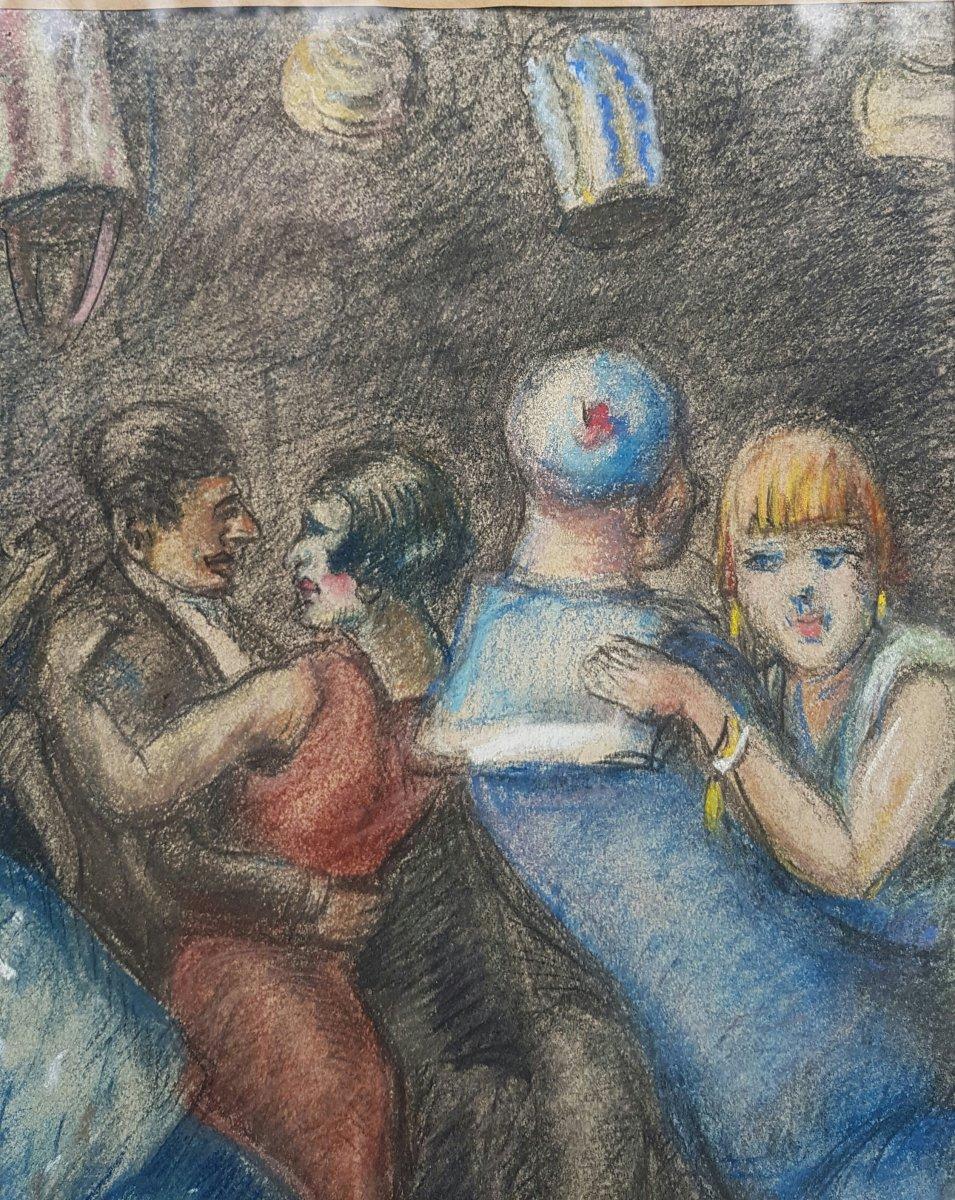 POMERAT French pastel 1920s 20th Expressionnist A cabaret in Marseille 1920 - Gray Interior Art by Georges POMERAT
