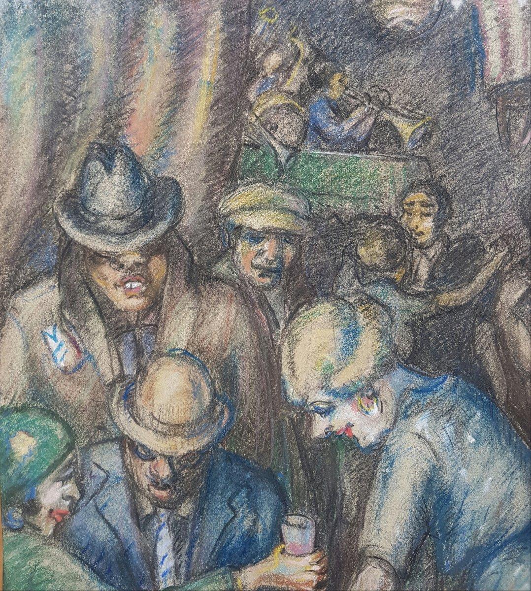 POMERAT French pastel 1920s 20th Expressionnist A cabaret in Marseille 1920 - Expressionist Art by Georges POMERAT