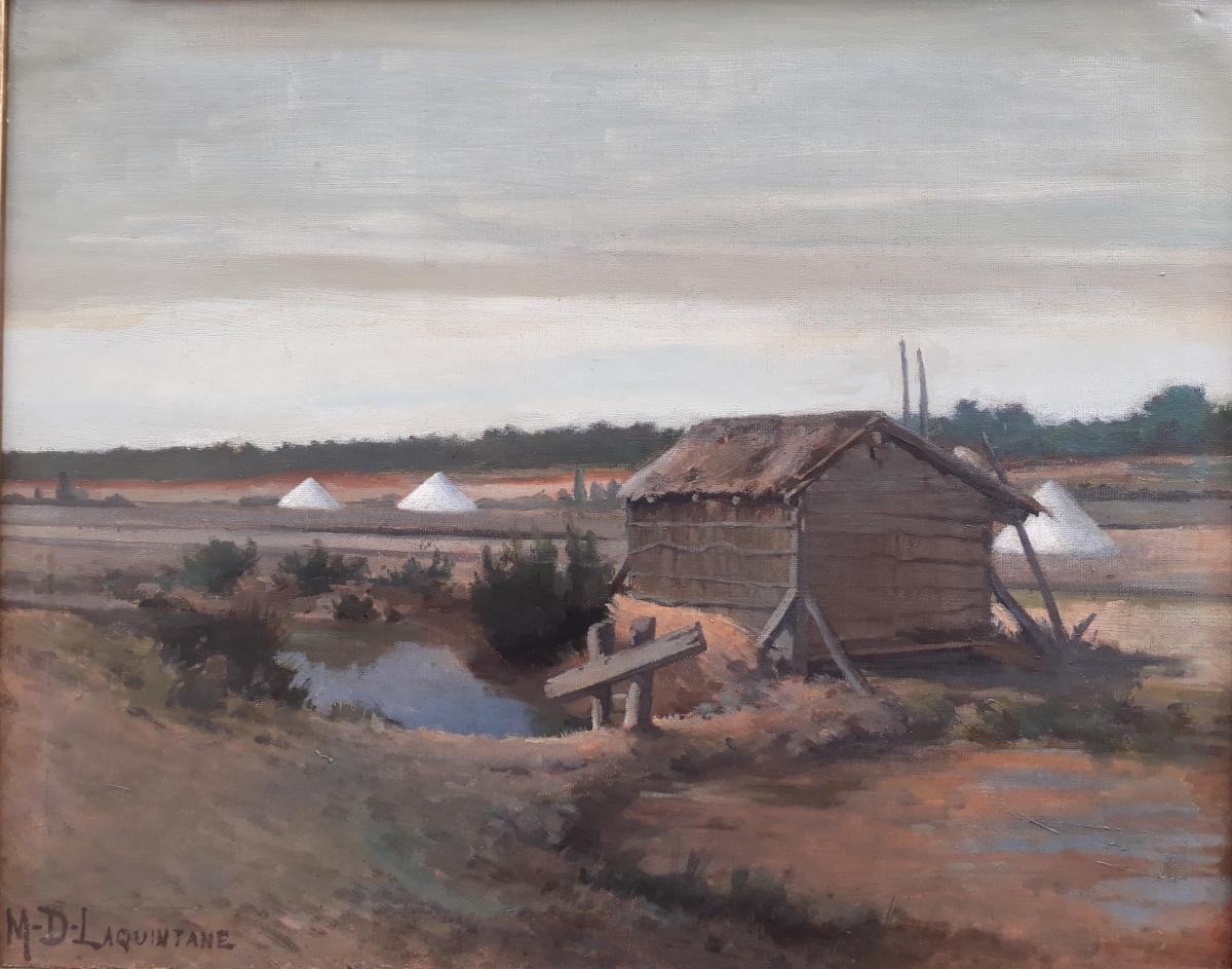 Gemälde Französische Landschaft des 20. Jahrhunderts, Öl auf Leinwand, Salt marsh near Noirmoutier – Art von Unknown