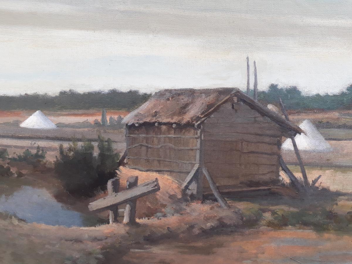 Painting French Landscape 20th century oil on canvas Salt marsh near Noirmoutier - Modern Art by Unknown