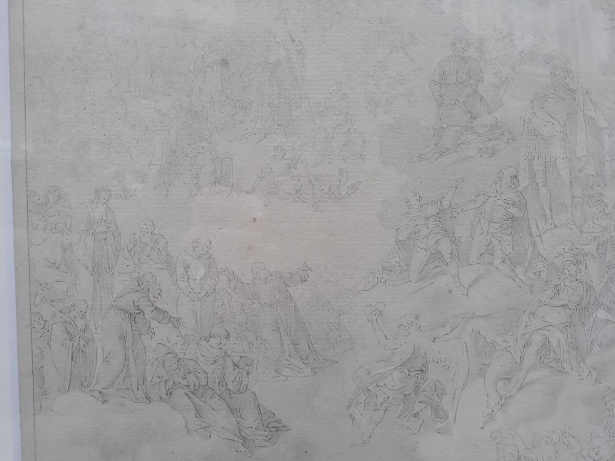 Drawing pencil carbon Sketch Religious Saints miniaturist German baroque 18th   - Art by Johann Jacob HOCH