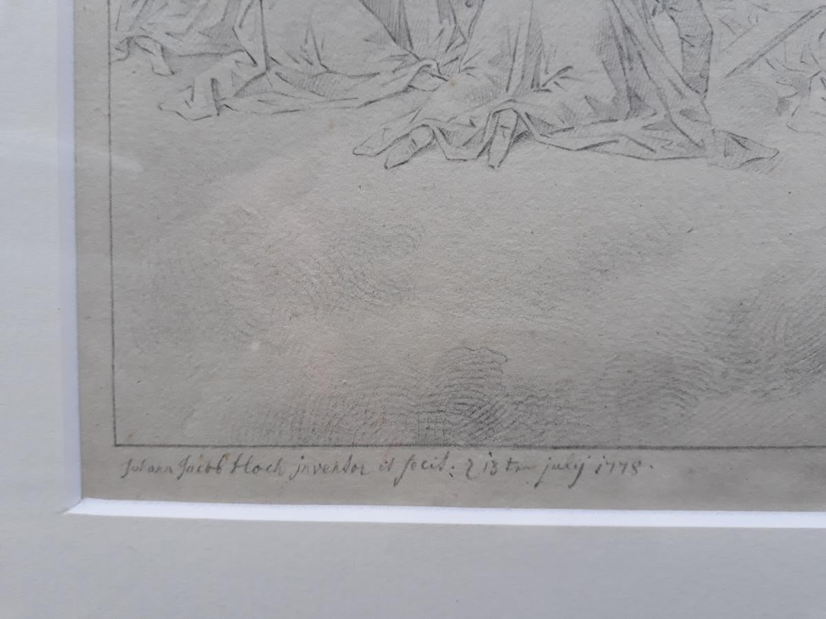 Drawing pencil carbon Sketch Religious Saints miniaturist German baroque 18th   - Gray Figurative Art by Johann Jacob HOCH
