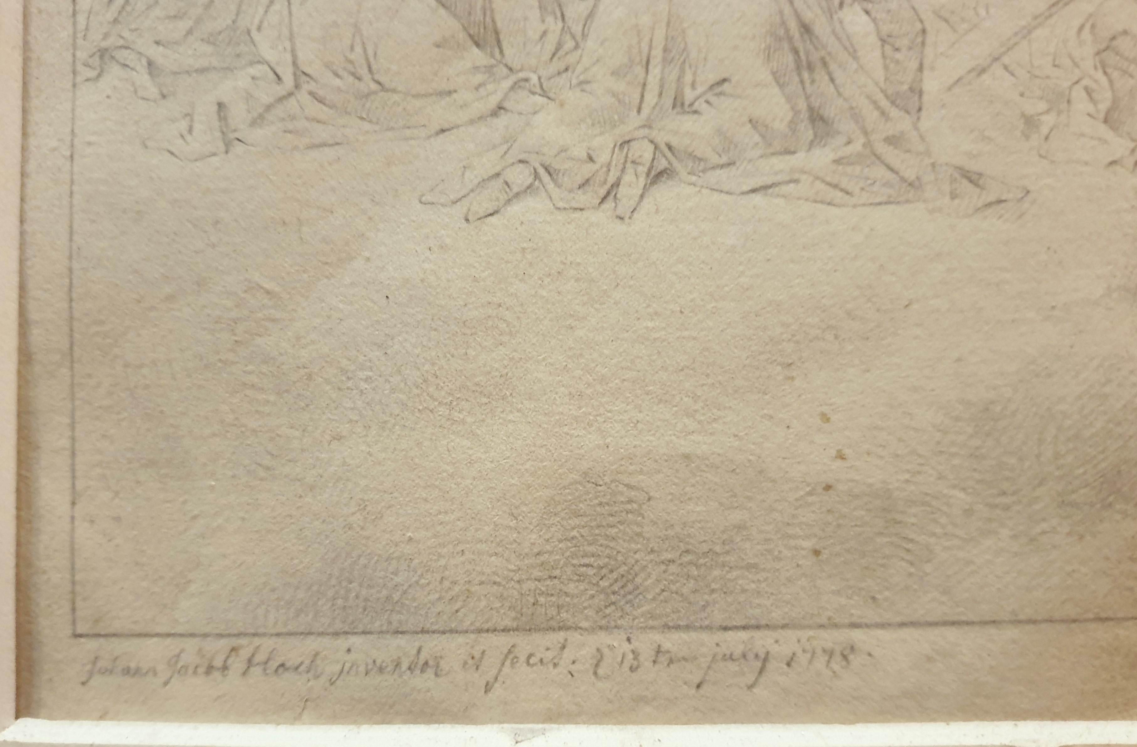 Dessin crayon carbone Croquis Religieux Saints miniaturiste allemand baroque 18ème en vente 1