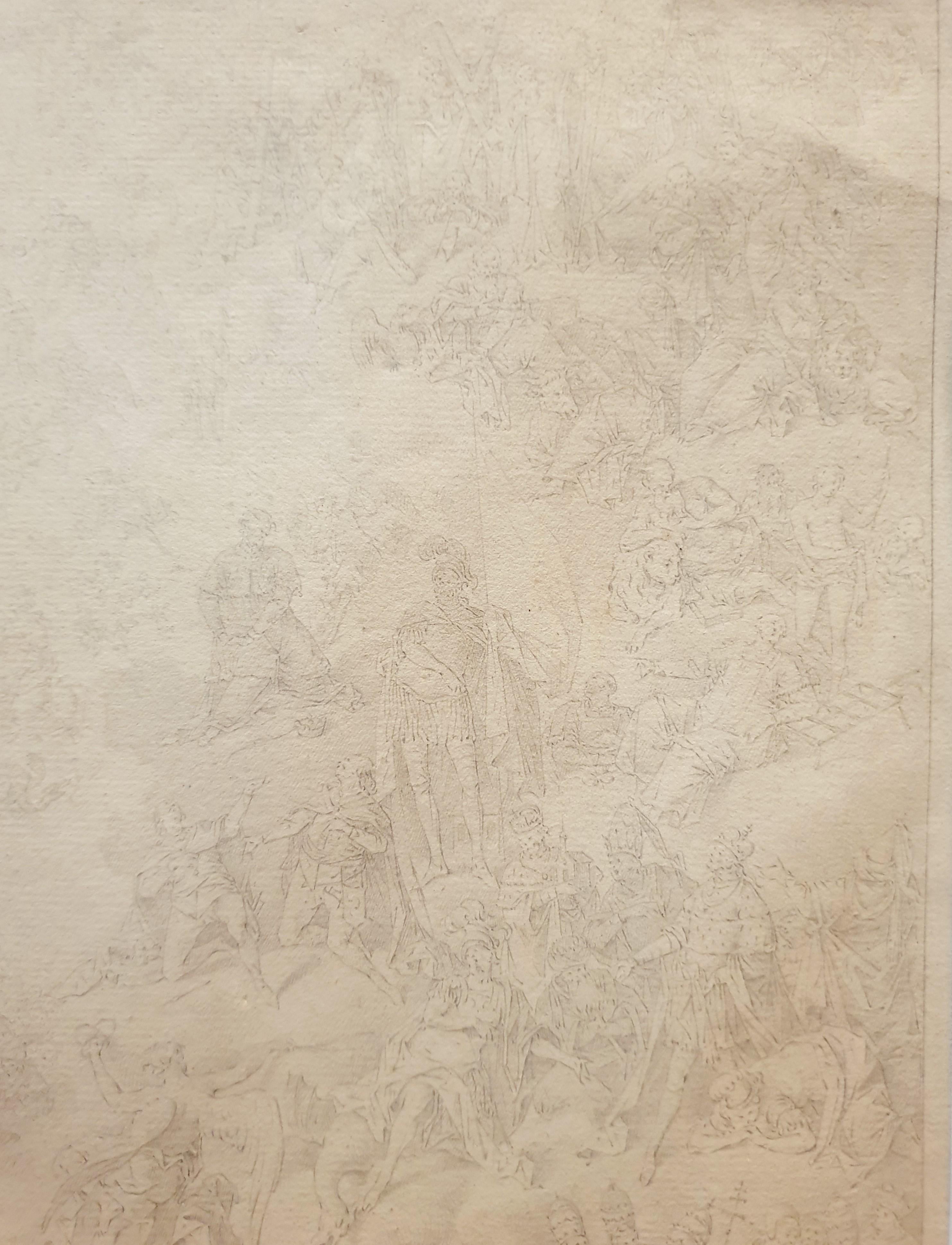 Dessin crayon carbone Croquis Religieux Saints miniaturiste allemand baroque 18ème - Gris Figurative Art par Johann Jacob HOCH