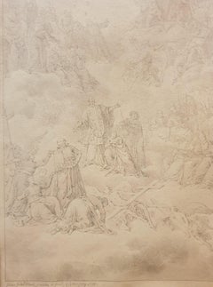 Drawing pencil carbon Sketch Religious Saints miniaturist German baroque 18th