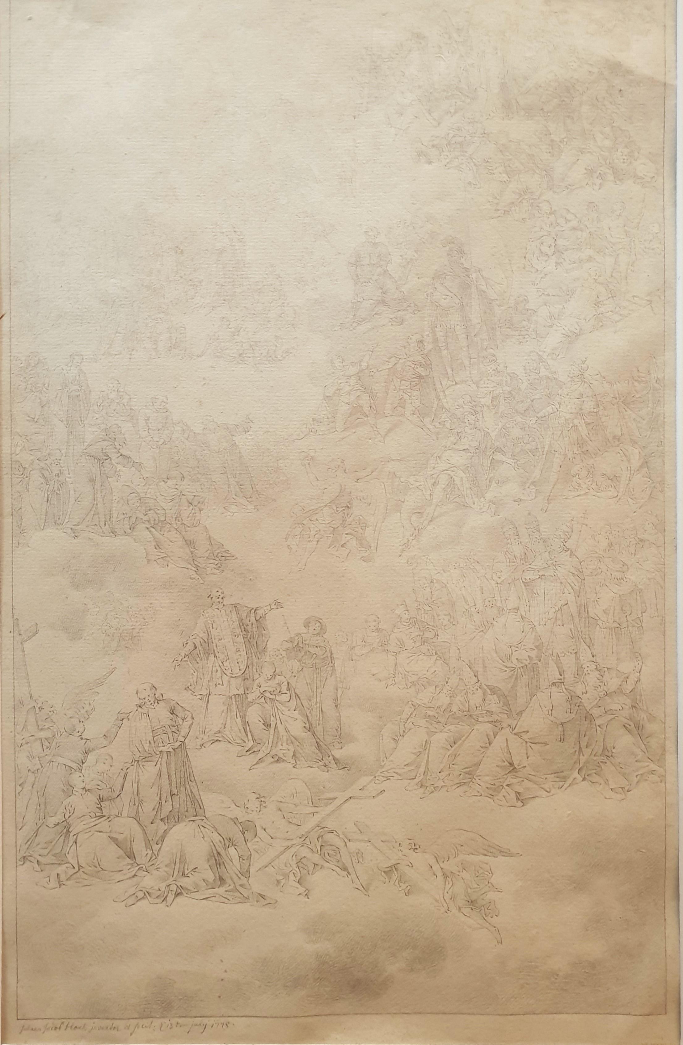 Dessin crayon carbone Croquis Religieux Saints miniaturiste allemand baroque 18ème en vente 2