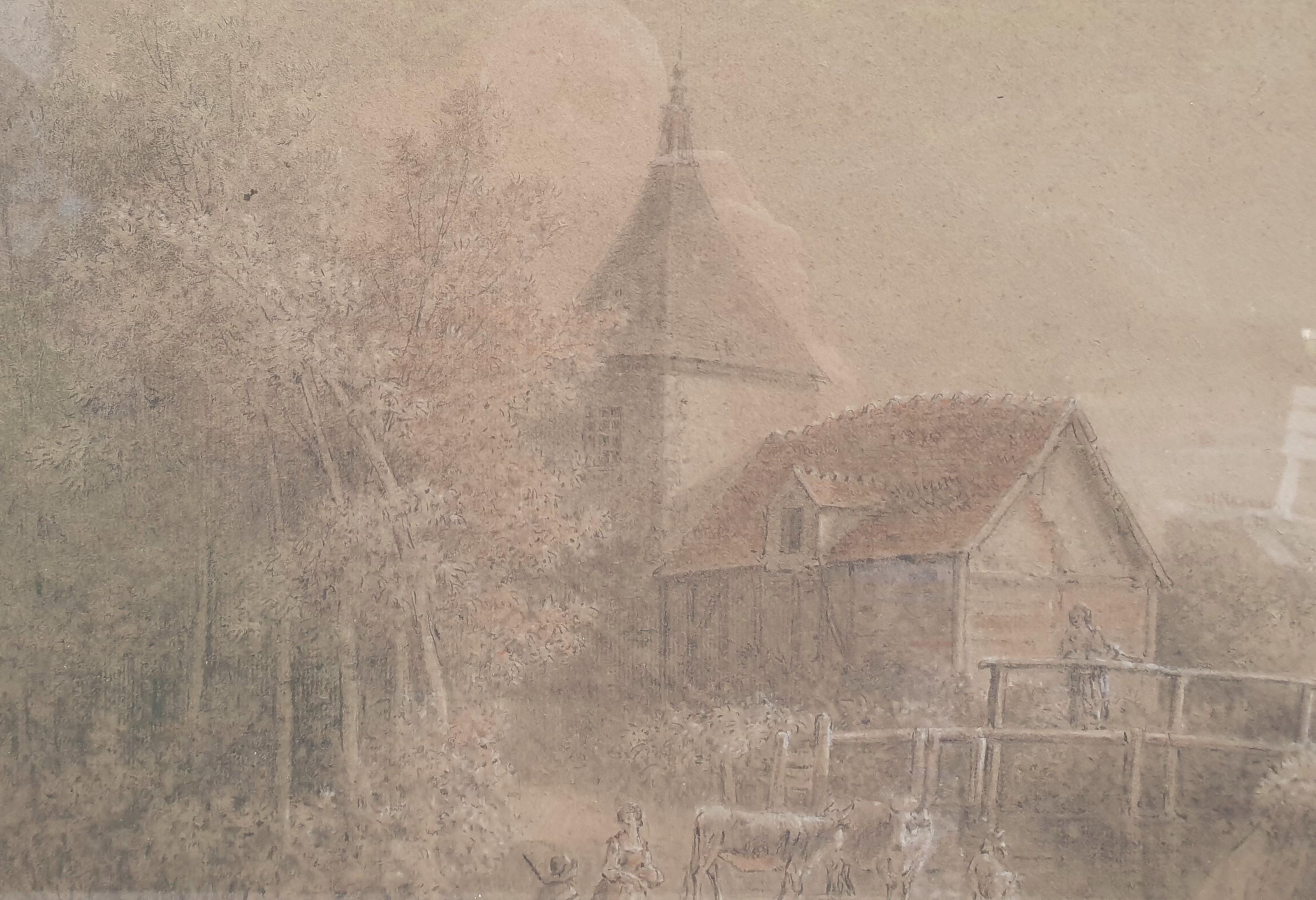 Zeichnung PAU de SAINT-MARTIN Bleistift Gouache sanguine Landschaftsmühle Fluss 18th im Angebot 5