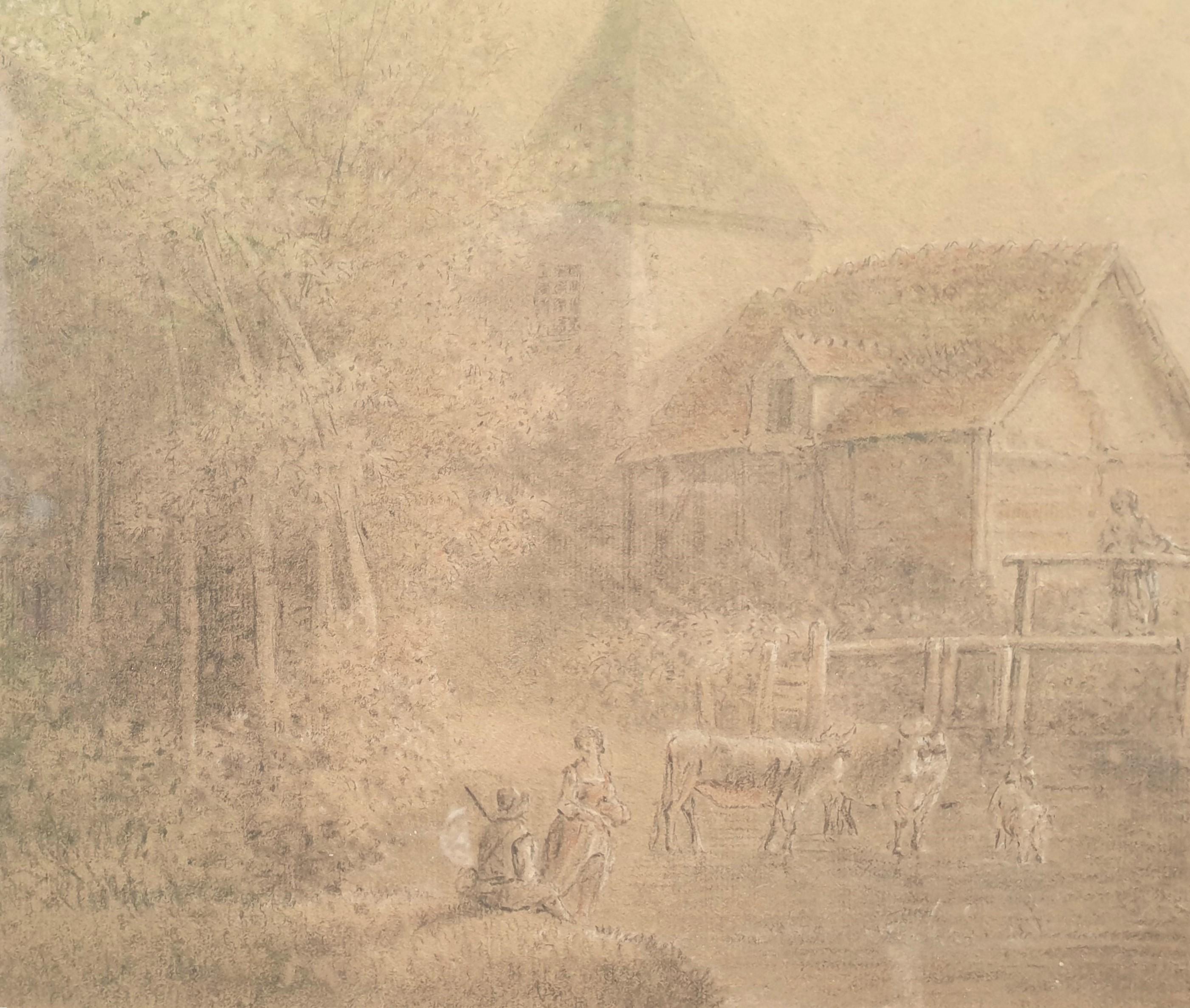 Drawing PAU de SAINT-MARTIN pencil gouache sanguine Landscape mill river 18th For Sale 5