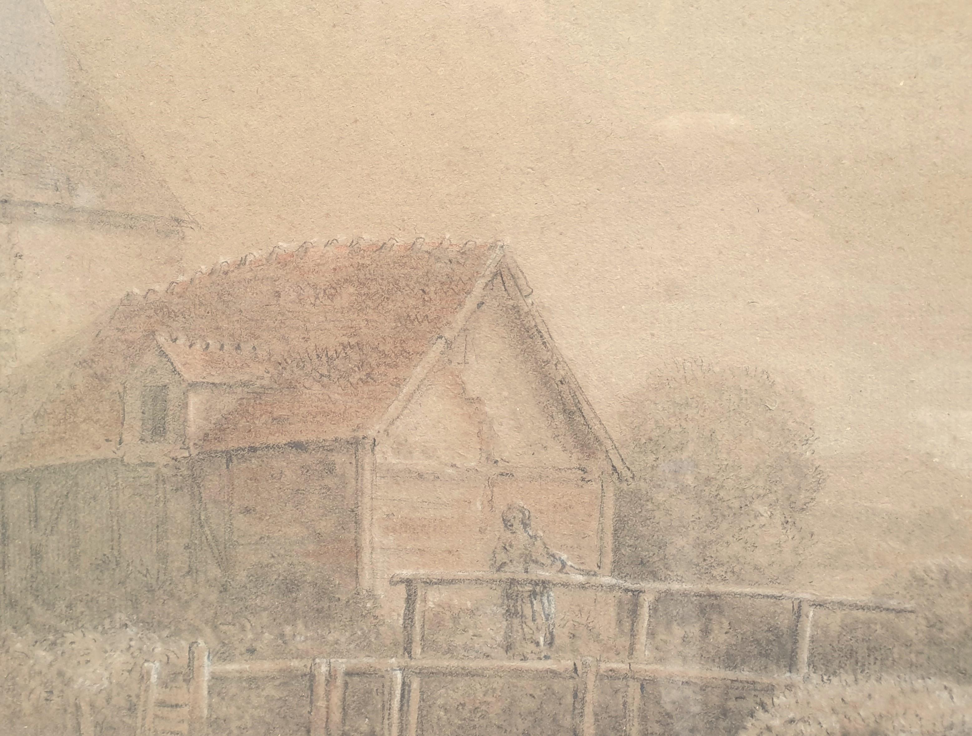 Zeichnung PAU de SAINT-MARTIN Bleistift Gouache sanguine Landschaftsmühle Fluss 18th im Angebot 2