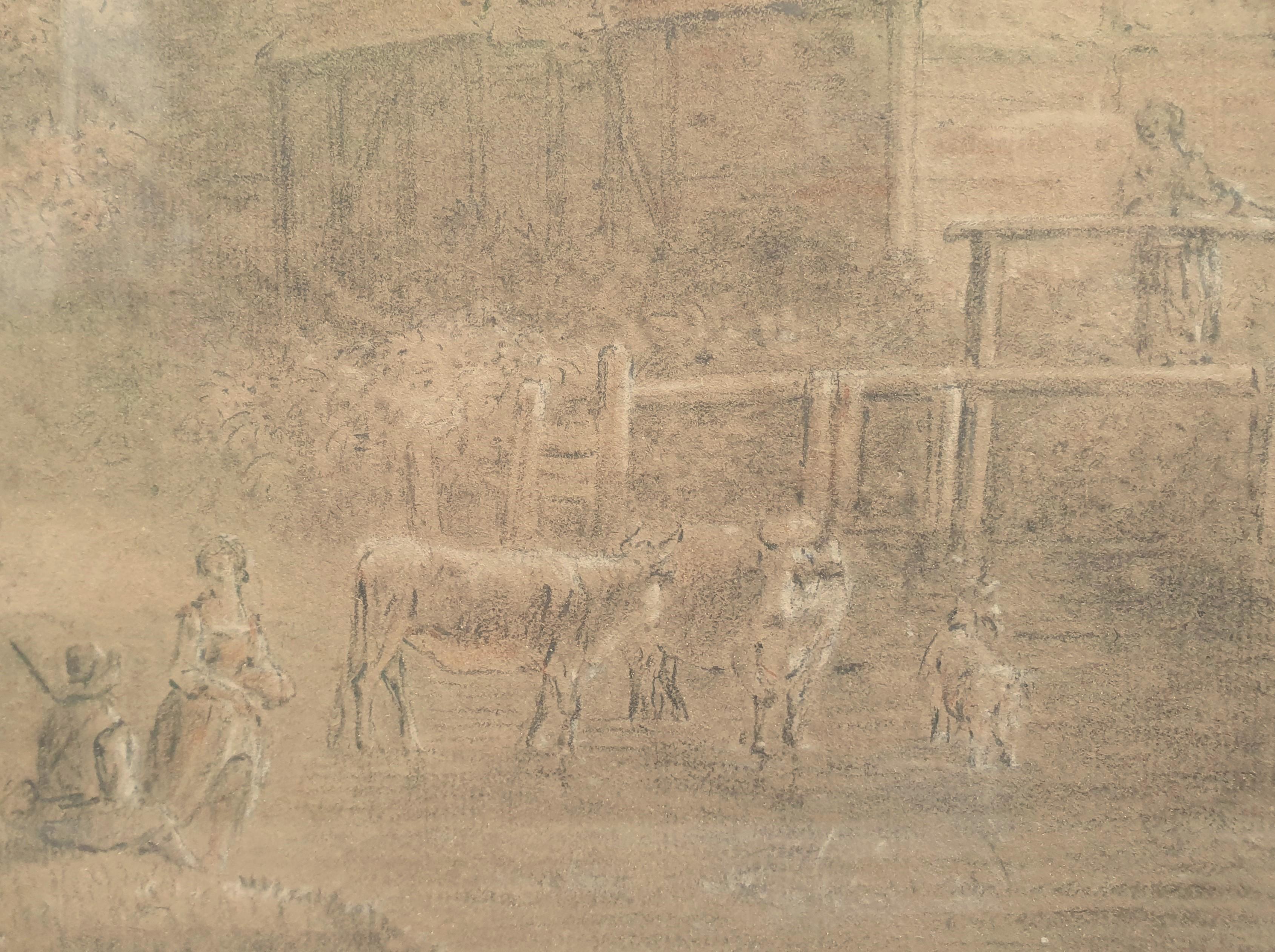 Zeichnung PAU de SAINT-MARTIN Bleistift Gouache sanguine Landschaftsmühle Fluss 18th im Angebot 1
