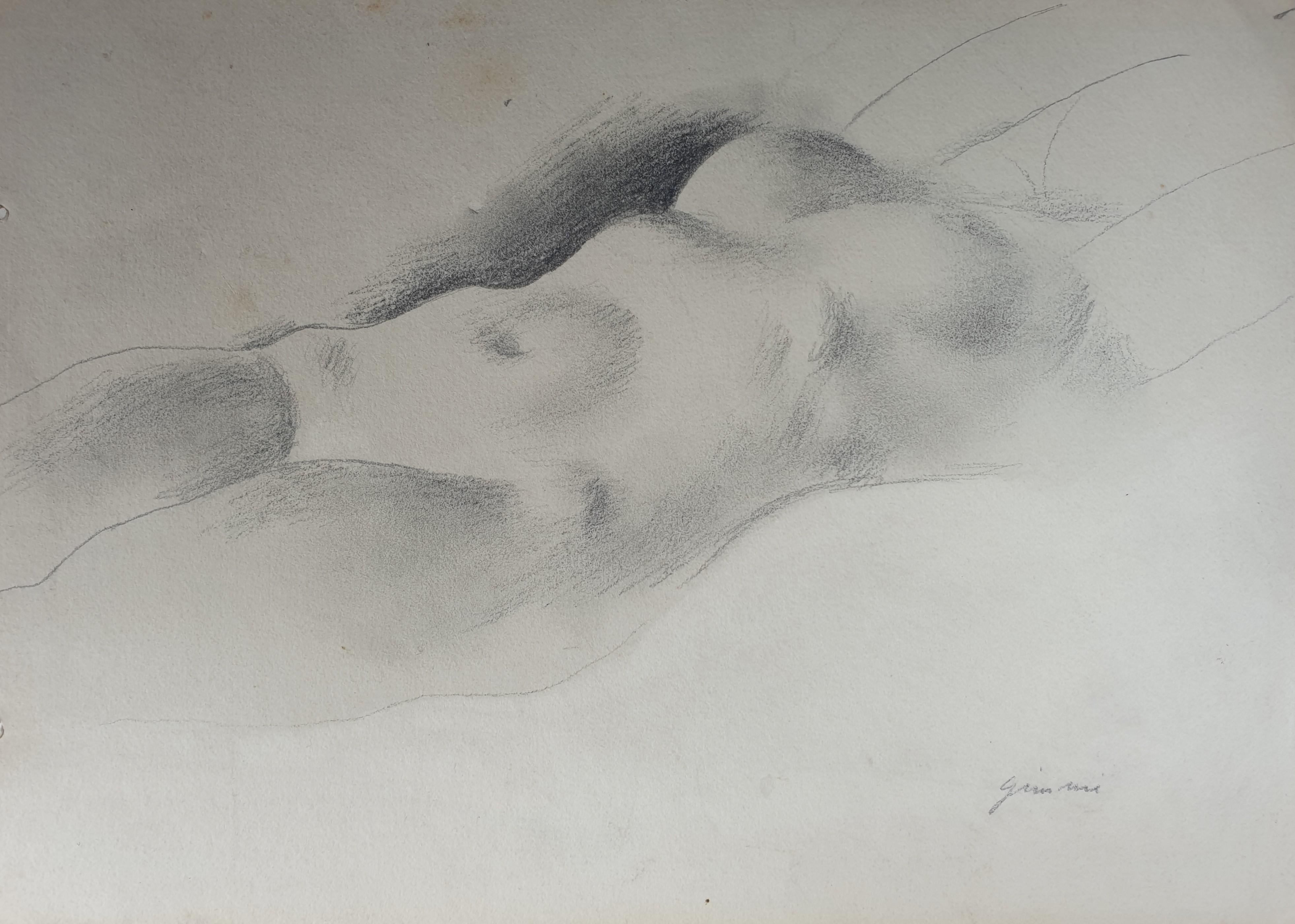 Sketch nude laid woman pencil Art deco 20th For Sale 1
