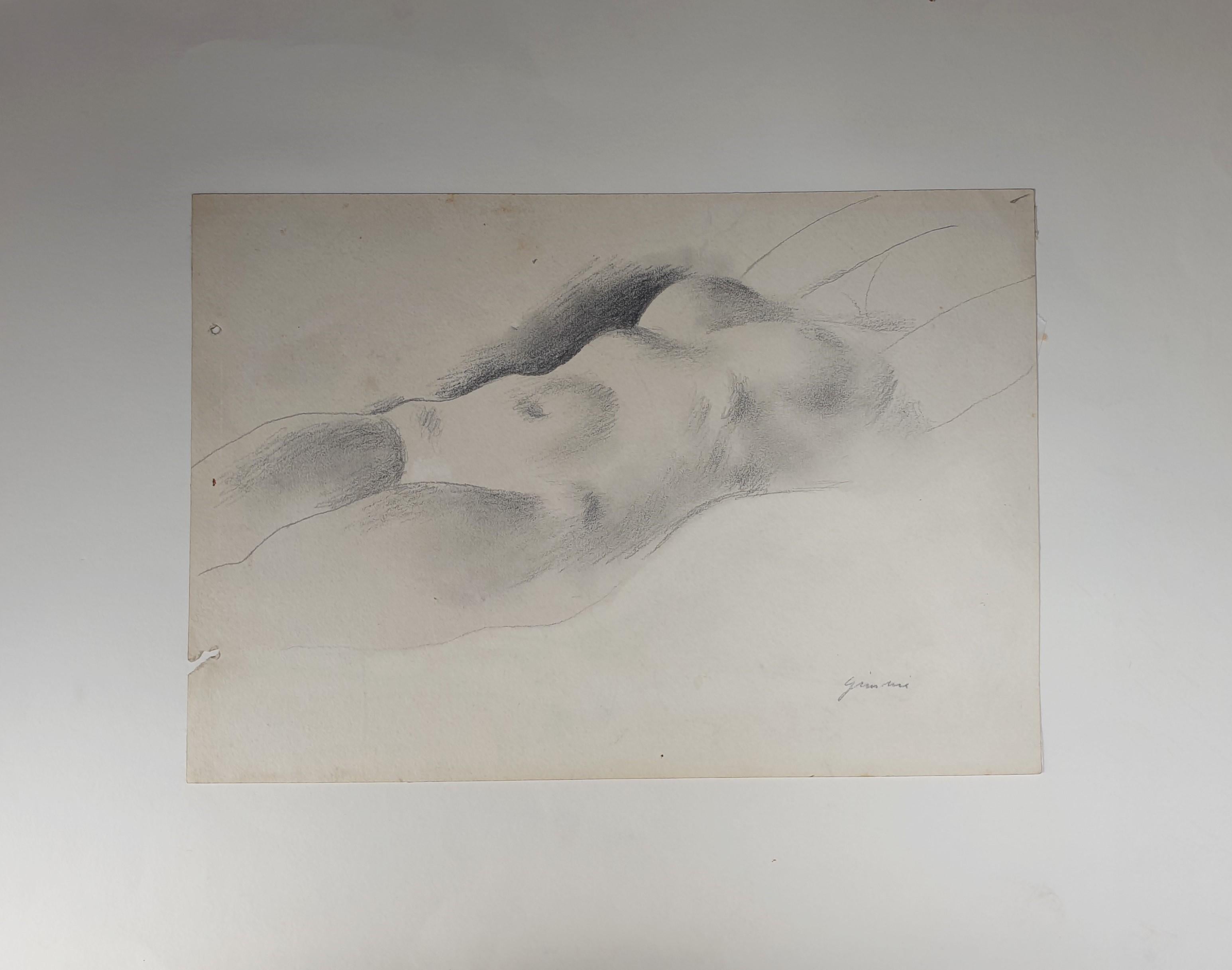 Sketch nude laid woman pencil Art deco 20th - Gray Nude by Wilhelm Gimmi