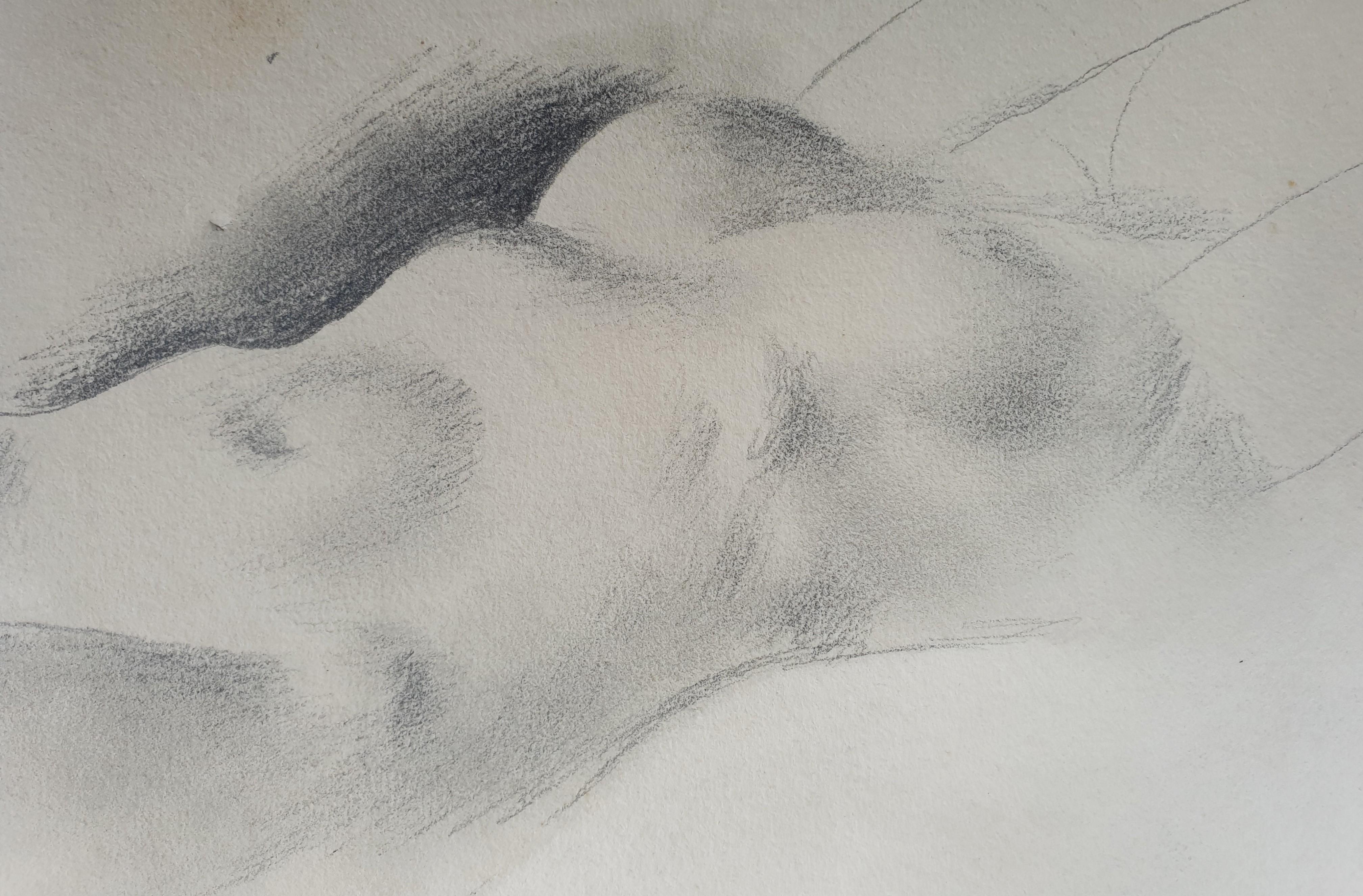 Sketch nude laid woman pencil Art deco 20th For Sale 2