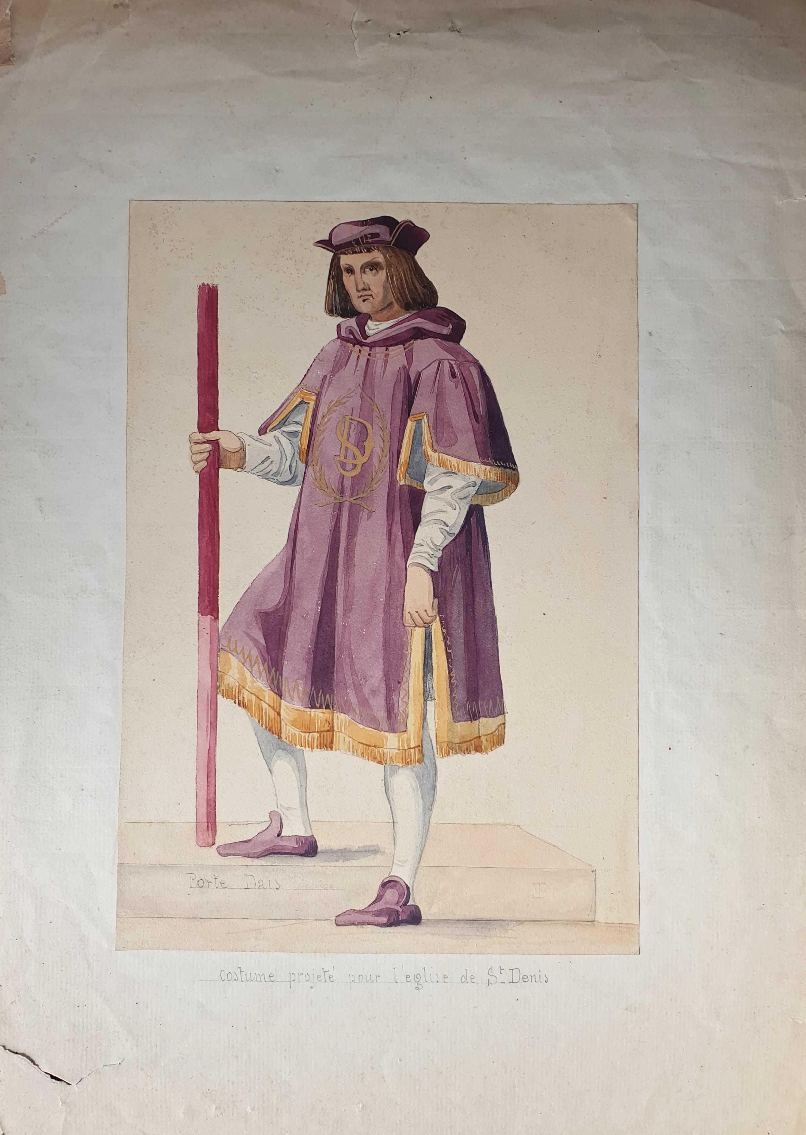 École française du 19e siècle, support de baldaquin de costume, décoration picturale d'église - Art de Unknown
