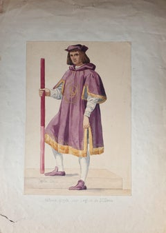 French school 19th Sketch costume canopy holder church pictorial decoration