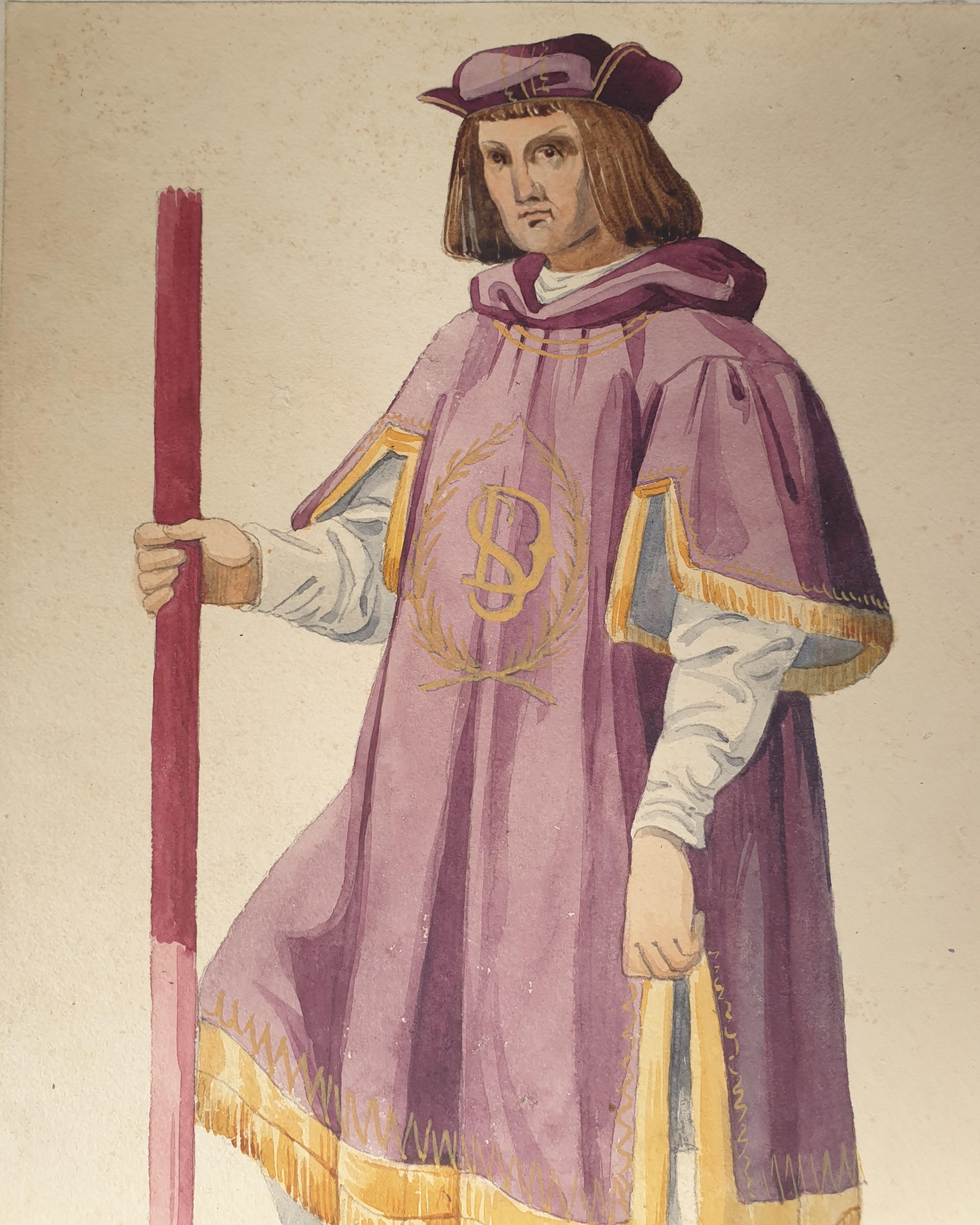 École française du 19e siècle, support de baldaquin de costume, décoration picturale d'église - Beige Figurative Art par Unknown