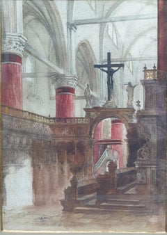 Watercolor Interior Church Santa Maria Gloriosa dei Frari Venice French 19th