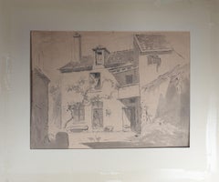 French school Wash drawing Ink 19th Champigny Val de Marne France house