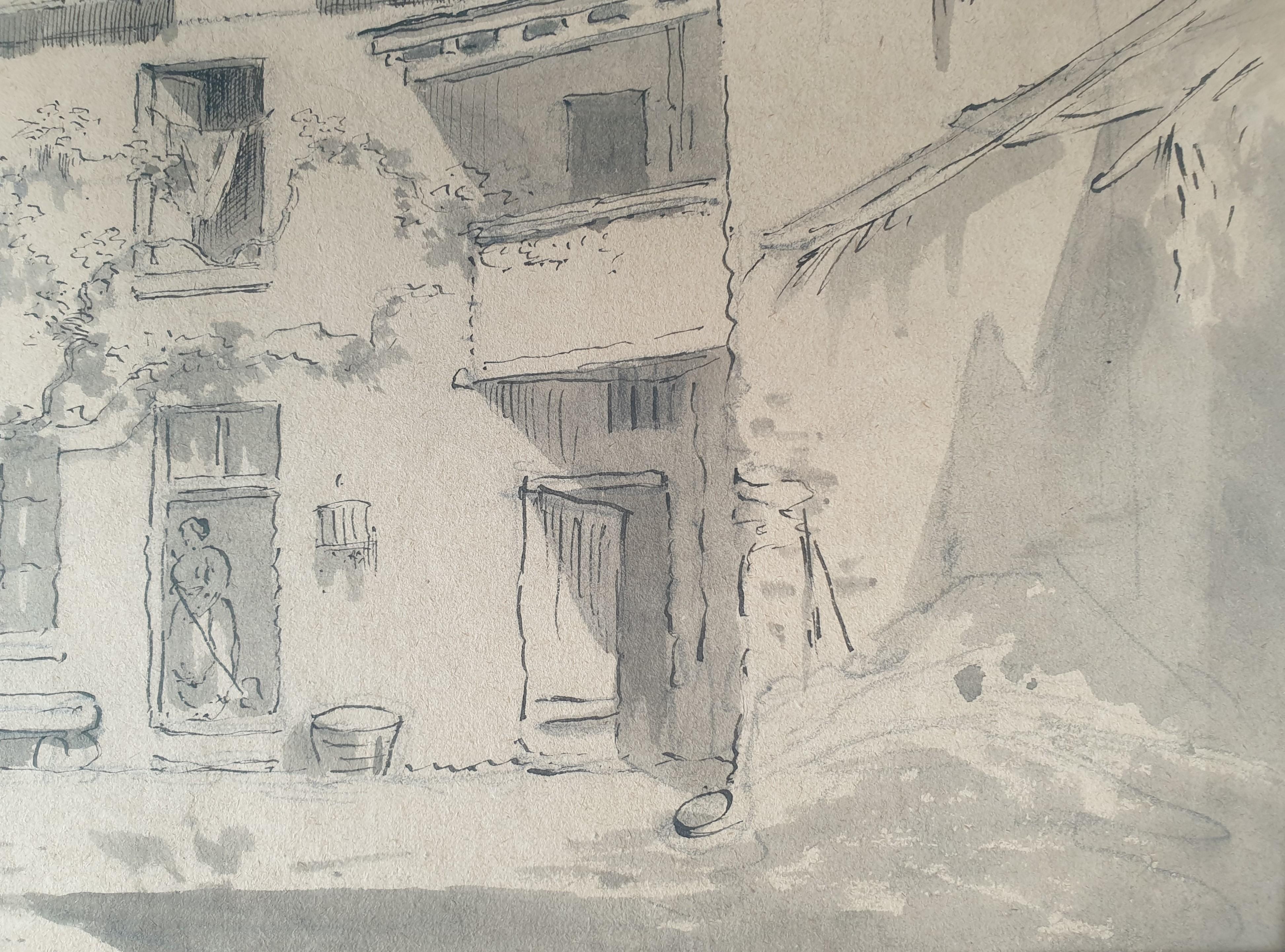 École de la seconde moitié du 19e siècle
Dessin à la plume et au lavis
21 x 27.5 cm
Inscription au verso 