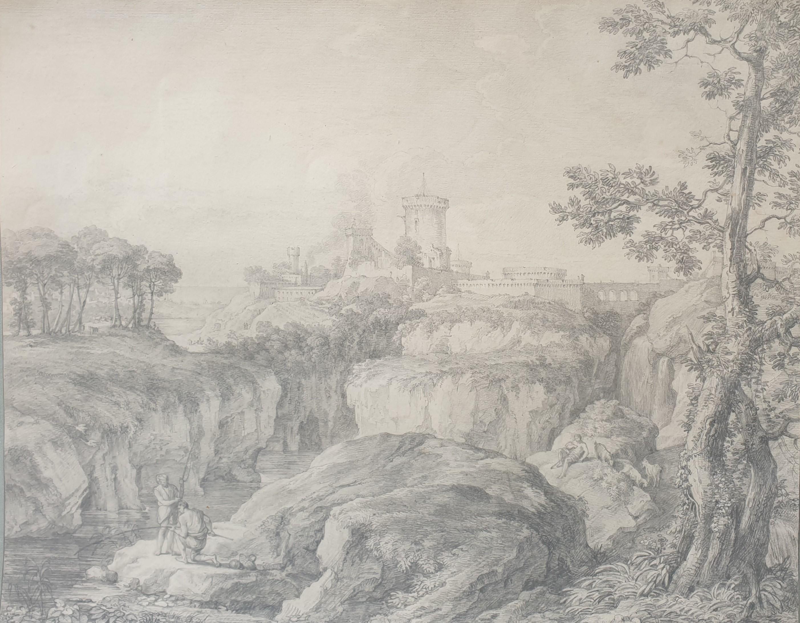 Disegno neoclassico francese a matita 19° Circolo VALENCIENNES Paesaggio italiano - Art di Pierre-Henri de VALENCIENNES
