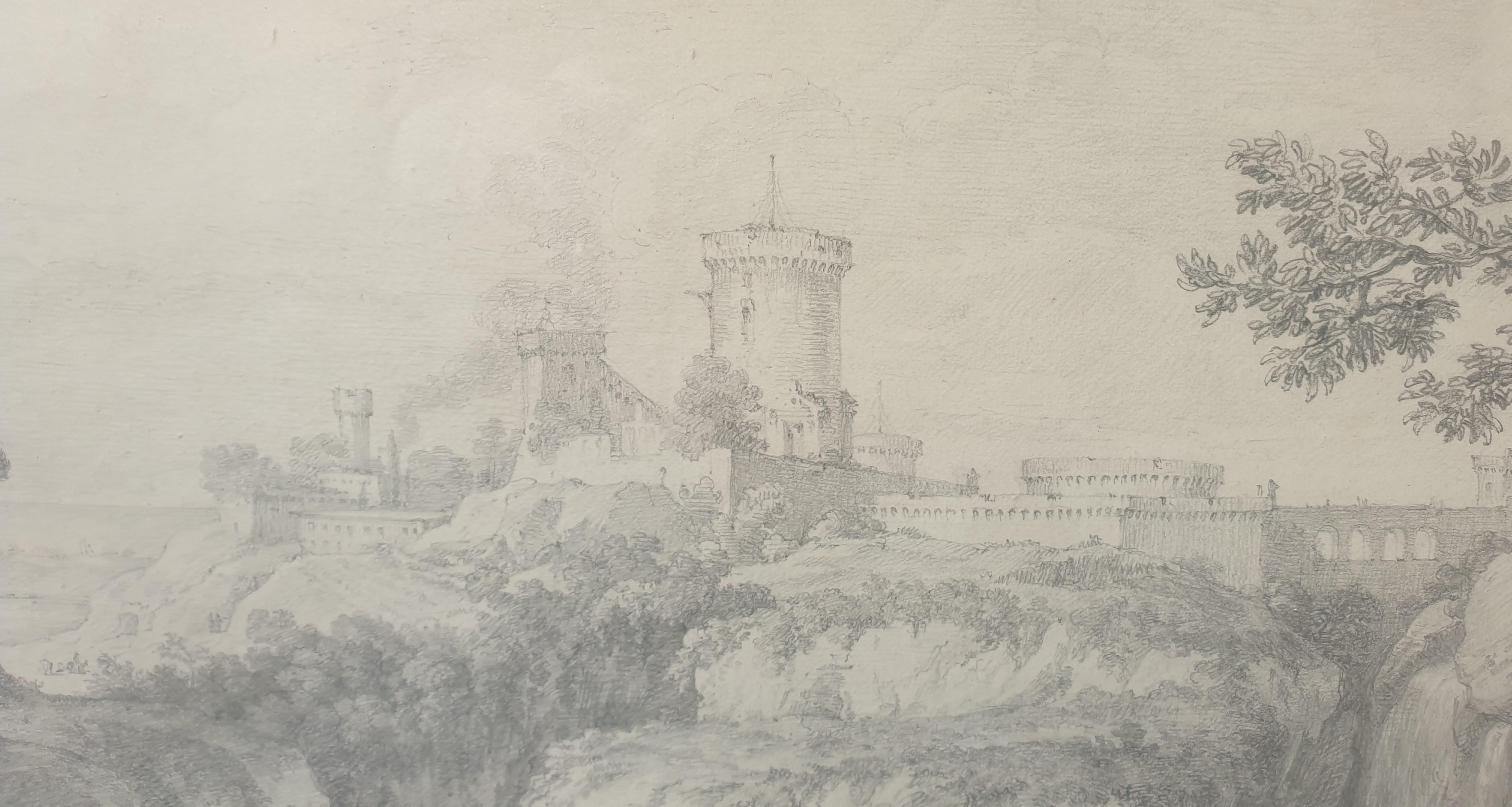 Disegno neoclassico francese a matita 19° Circolo VALENCIENNES Paesaggio italiano - Landscape Art Beige di Pierre-Henri de VALENCIENNES