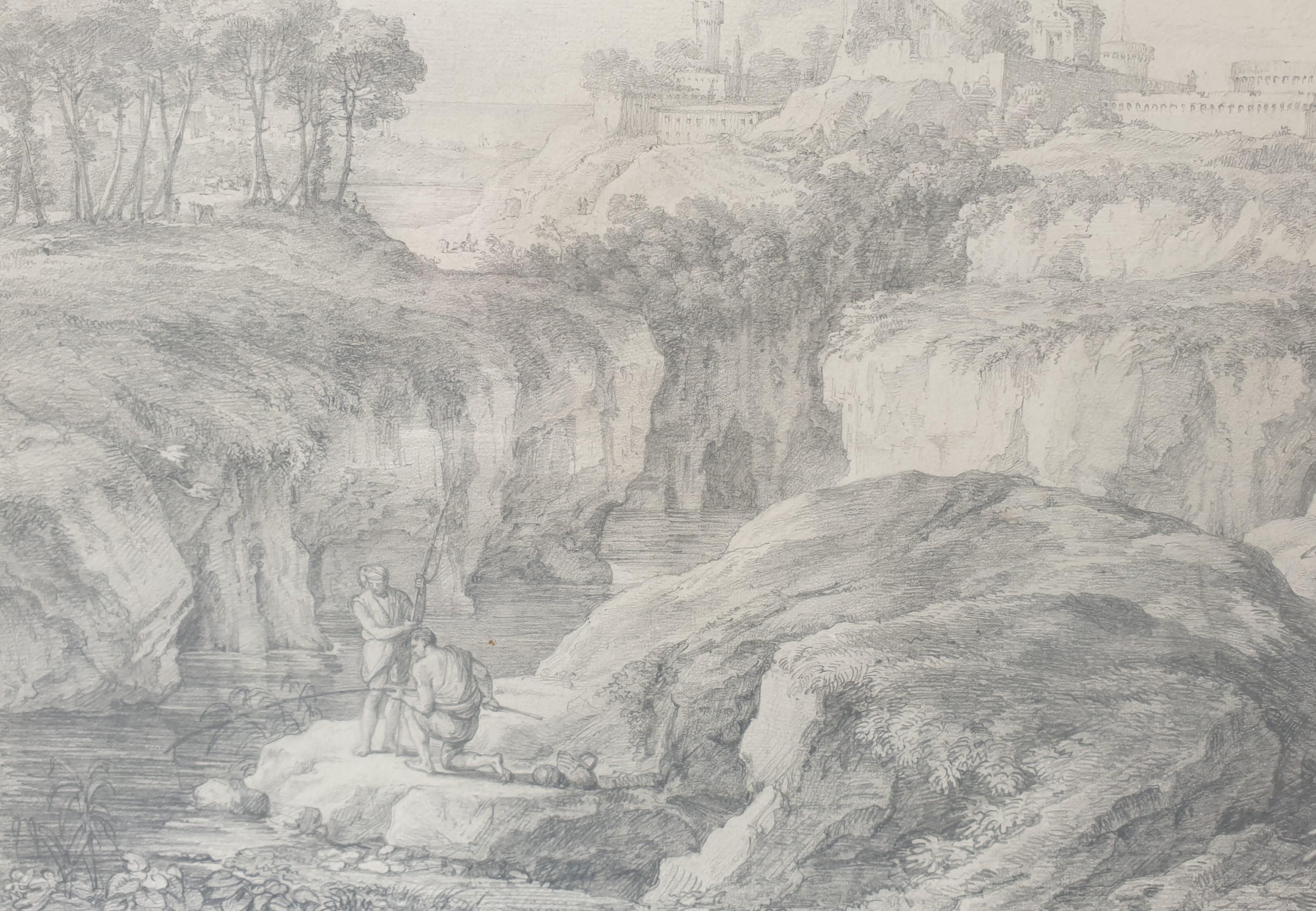 Disegno neoclassico francese a matita 19° Circolo VALENCIENNES Paesaggio italiano - Art Scuola francese di Pierre-Henri de VALENCIENNES