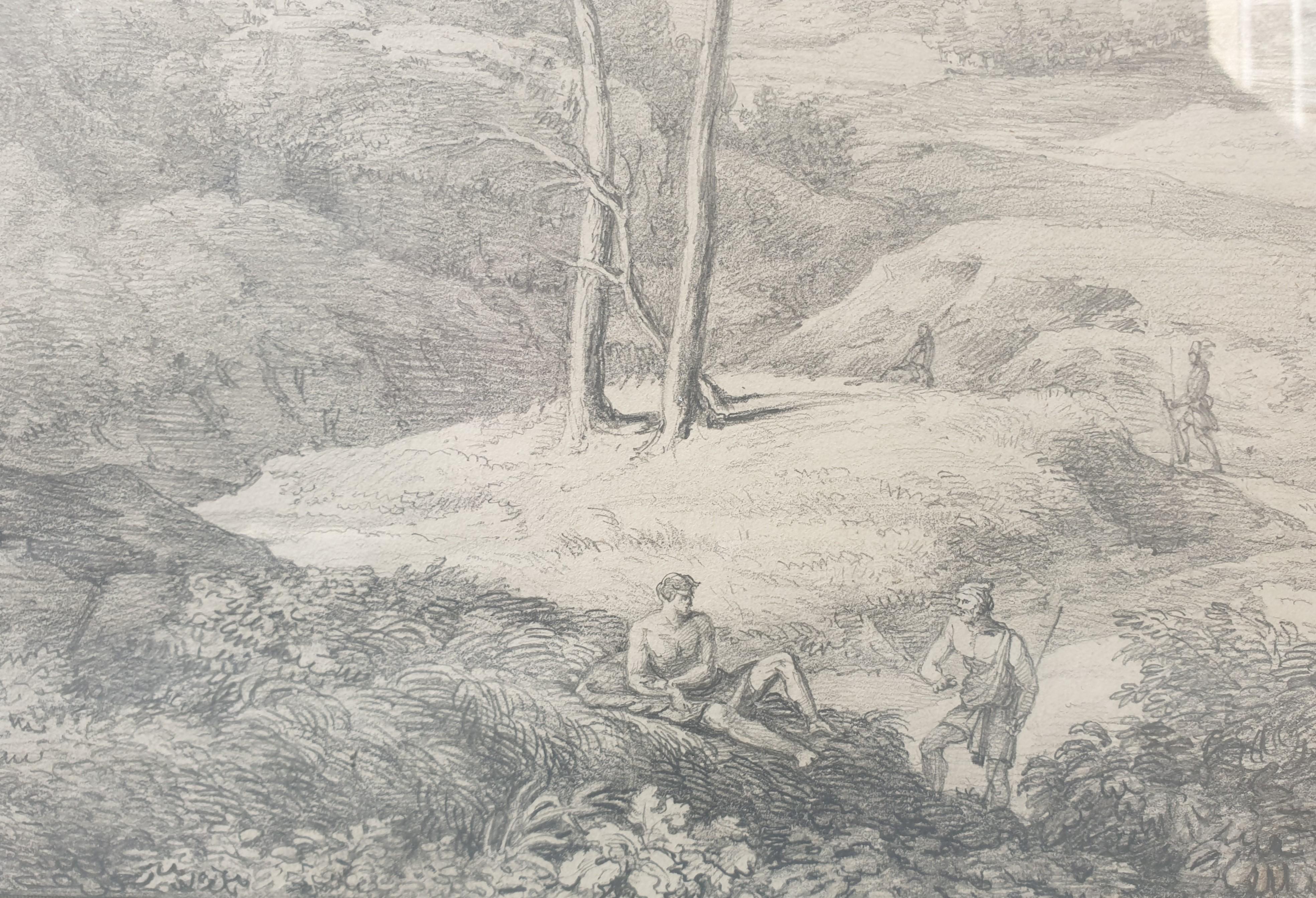 Escuela neoclásica francesa círculo XIX VALENCIENNES paisaje histórico castillo - Landscape Art Beige de Pierre-Henri de VALENCIENNES