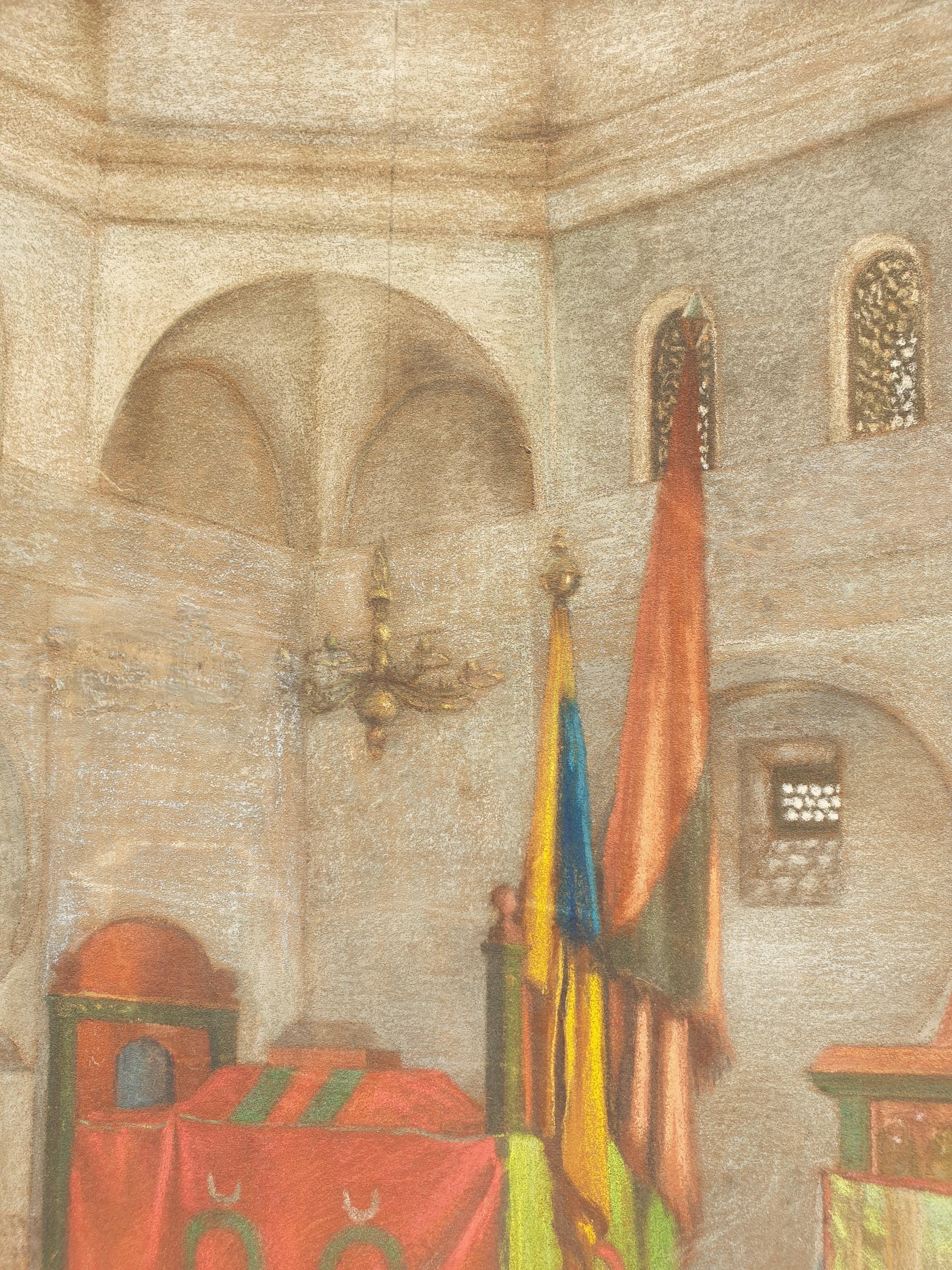 L'école française de la fin du 19ème siècle
Pastel 72 x 61 cm (85 x 72 cm avec le cadre)
Signé en bas à droite 
Timbre de marchand au dos Rey & Perrrod , actif à Paris entre 1878 et 1891
Nom et numéro d'une collection au dos ? (
