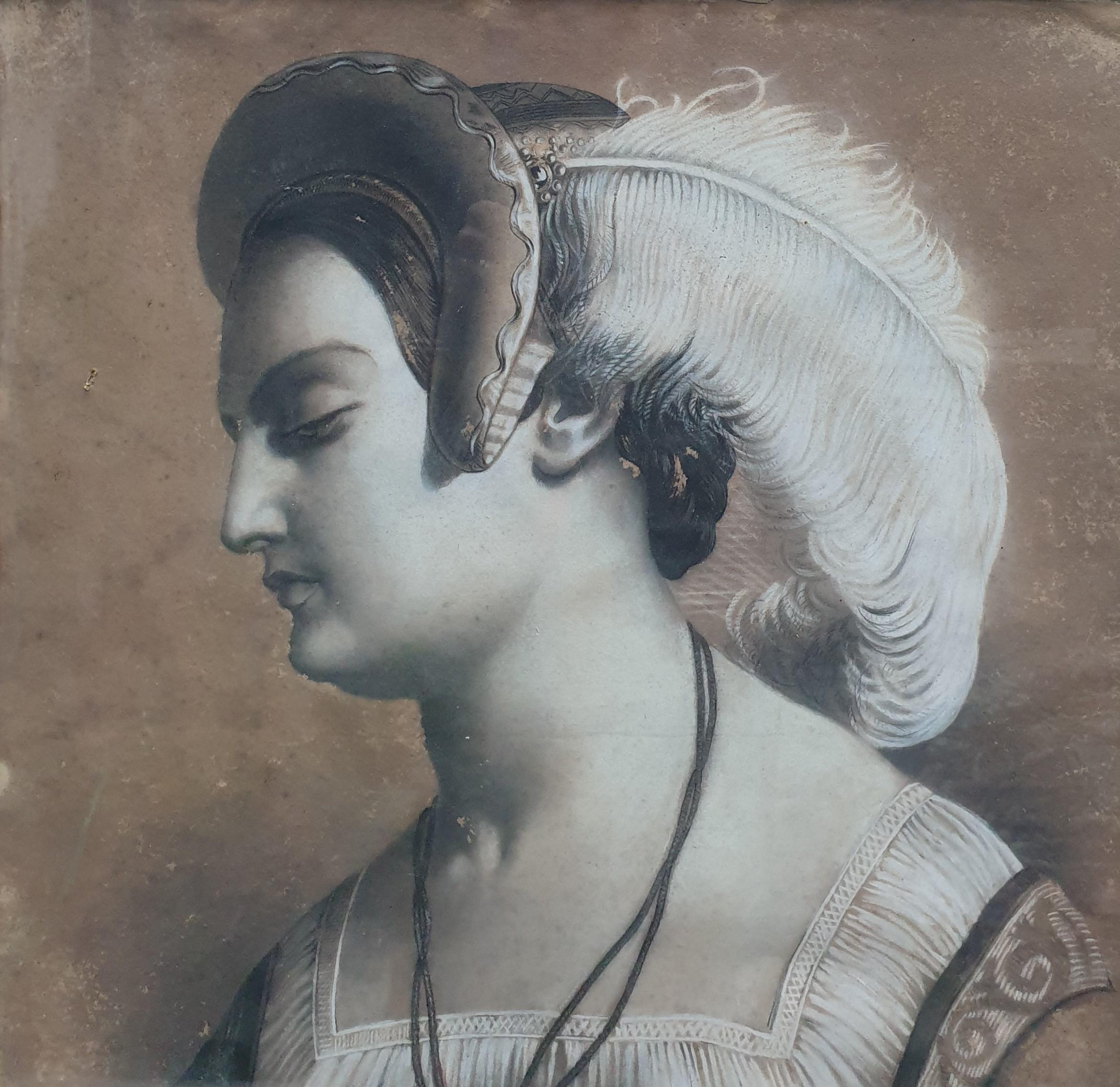 Léonie POISSON (XIX)
Black chalk and white chalk
56 x 45 cm (66 x 55 cm with frame)
Signed and dated lower right 