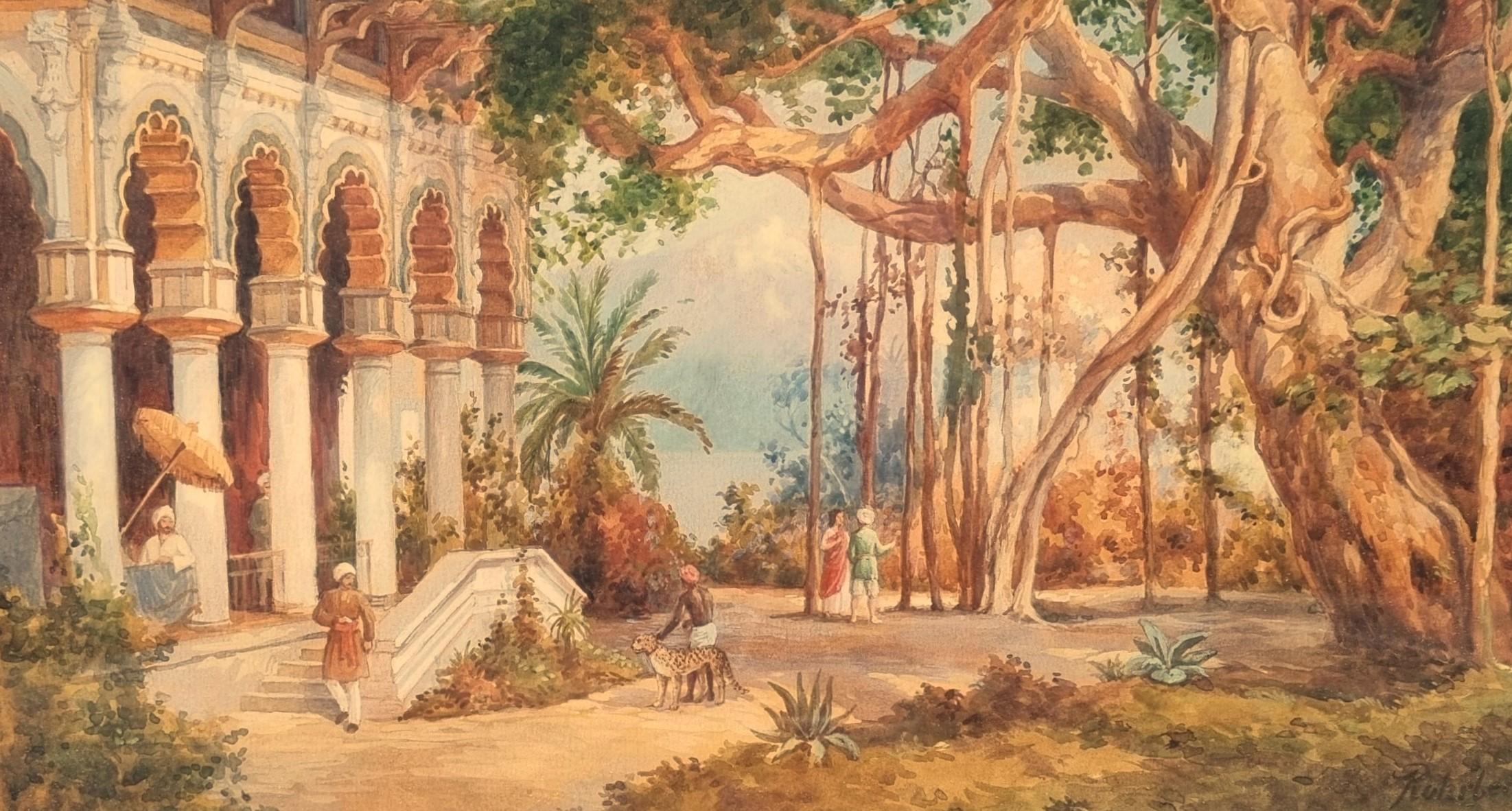 Watercolor German American Painter ROHRBECK India Palace Panorama Milwaukee 19th - Realist Art by Franz ROHRBECK