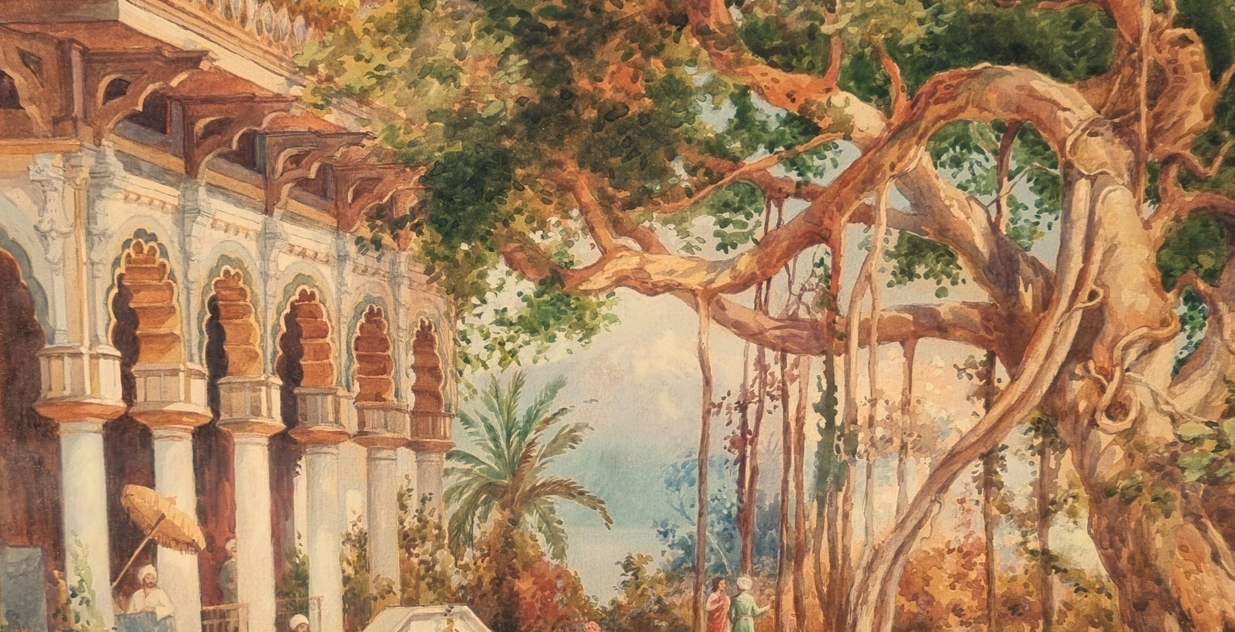 Watercolor German American Painter ROHRBECK India Palace Panorama Milwaukee 19th 1