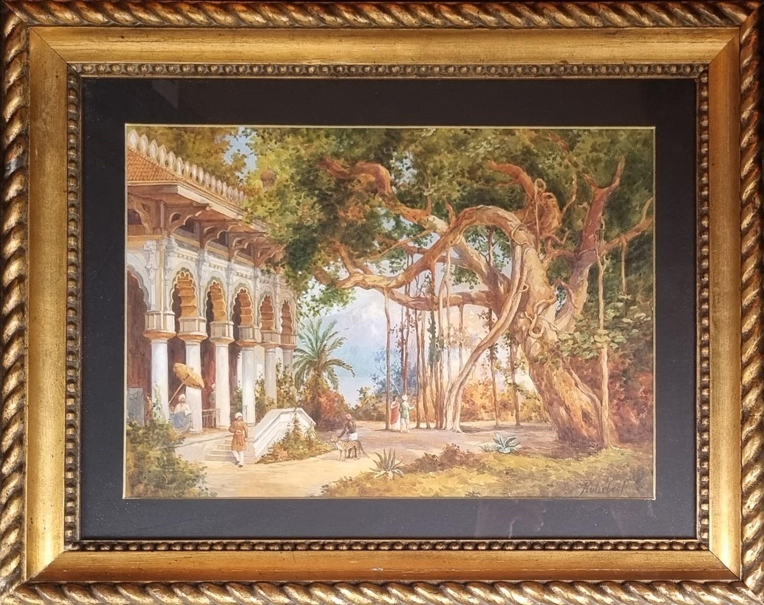 Watercolor German American Painter ROHRBECK India Palace Panorama Milwaukee 19th - Art by Franz ROHRBECK