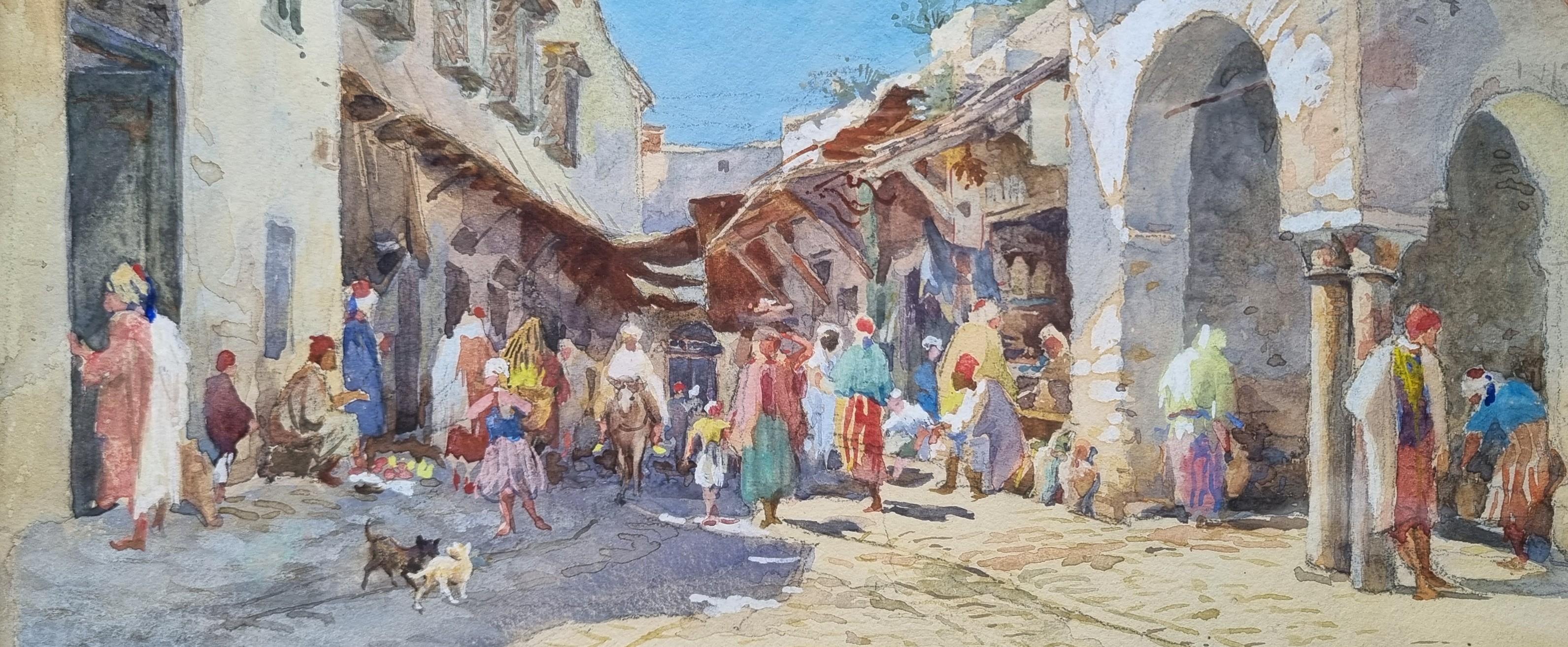 Alfred BRUNET-DEBAINES
Le Havre, 1845 - Hyères, 1939
Via Sidi El Bechir a Tunisi nel 1902
Acquerello e gouache
30 x 23 cm (46 x 39,5 cm con cornice)
Firmato in basso a destra 