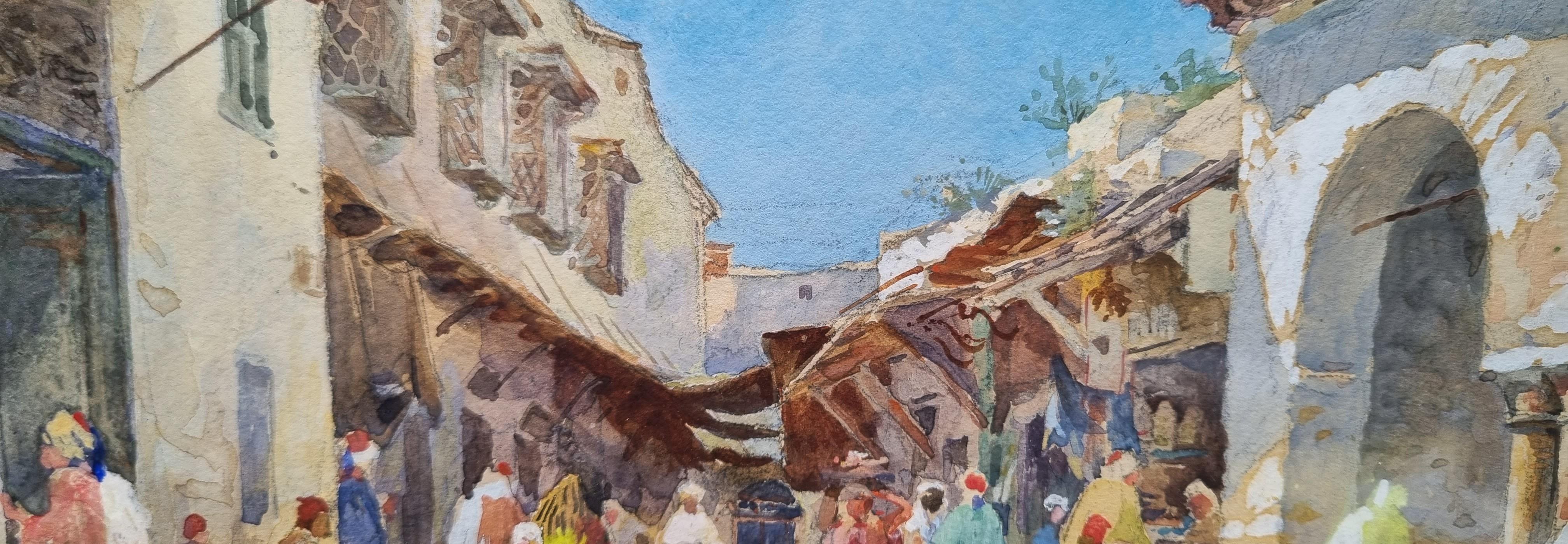 Acquerello Vista Strada Tunisi Realista francese Inizio XX in vendita 5
