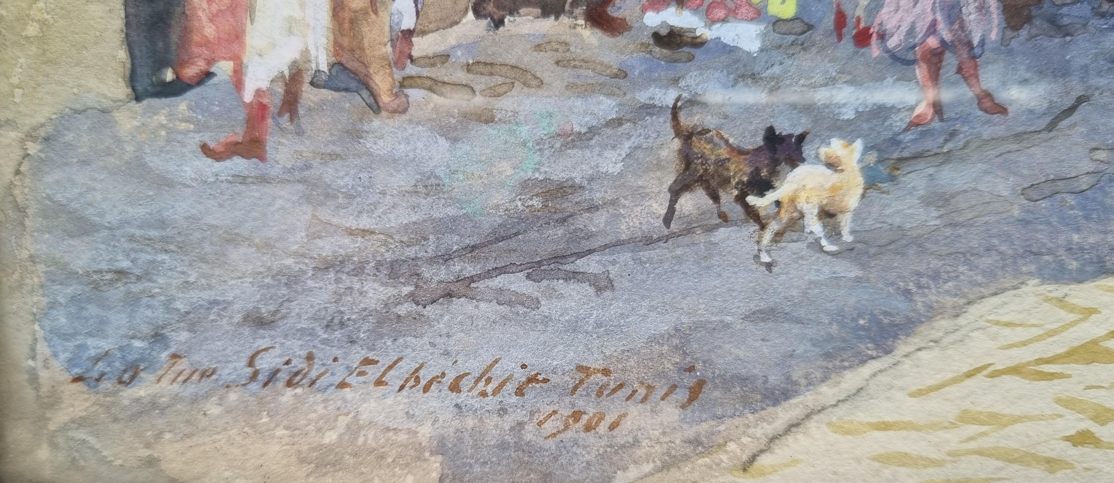 Acquerello Vista Strada Tunisi Realista francese Inizio XX in vendita 3