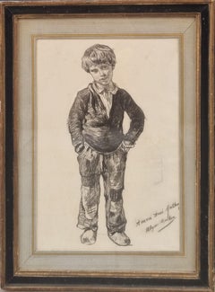 BUTIN Drawing Charcoal Portrait Child Boy Normandy French Naturalist 19th