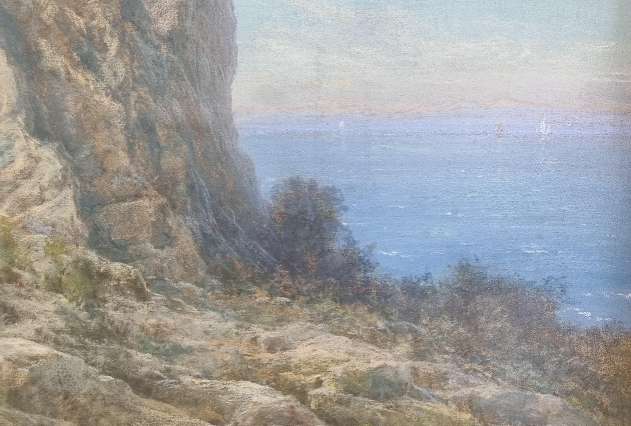 Pastel français Paysage Bretagne Finistère GROSSIN Salon Fin 19ème - Gris Landscape Art par Paul GROSSIN