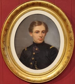 Pastell Porträt Oval Junger Mann Student Uniform 1870er Jahre 19.
