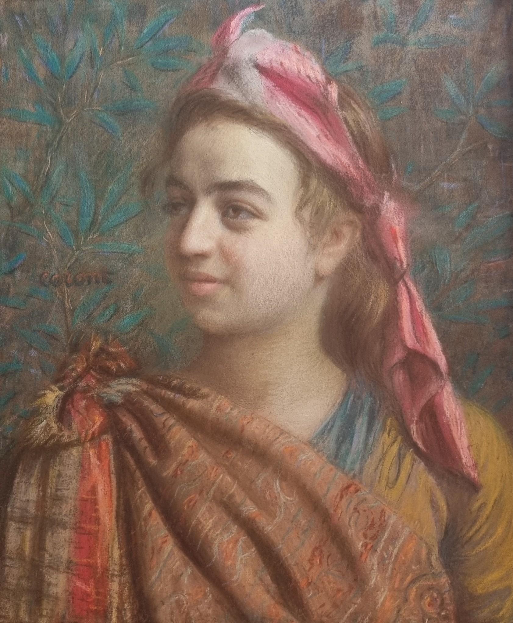 Pastel Portrait Woman Actress in Costume Symbolist French Painting Early 20th