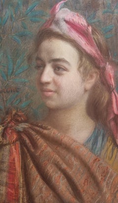 Pastel Portrait Woman Actress in Costume Symbolist French Painting Early 20th