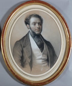 Pastel Portrait Oval Elegant Man Gentleman French 19th