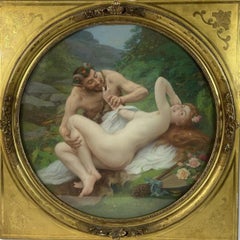 French painting SCALBERT Pastel Sleeping Nymph Tondo Late 19th