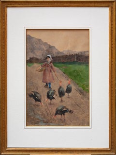 Little girl with turkeys